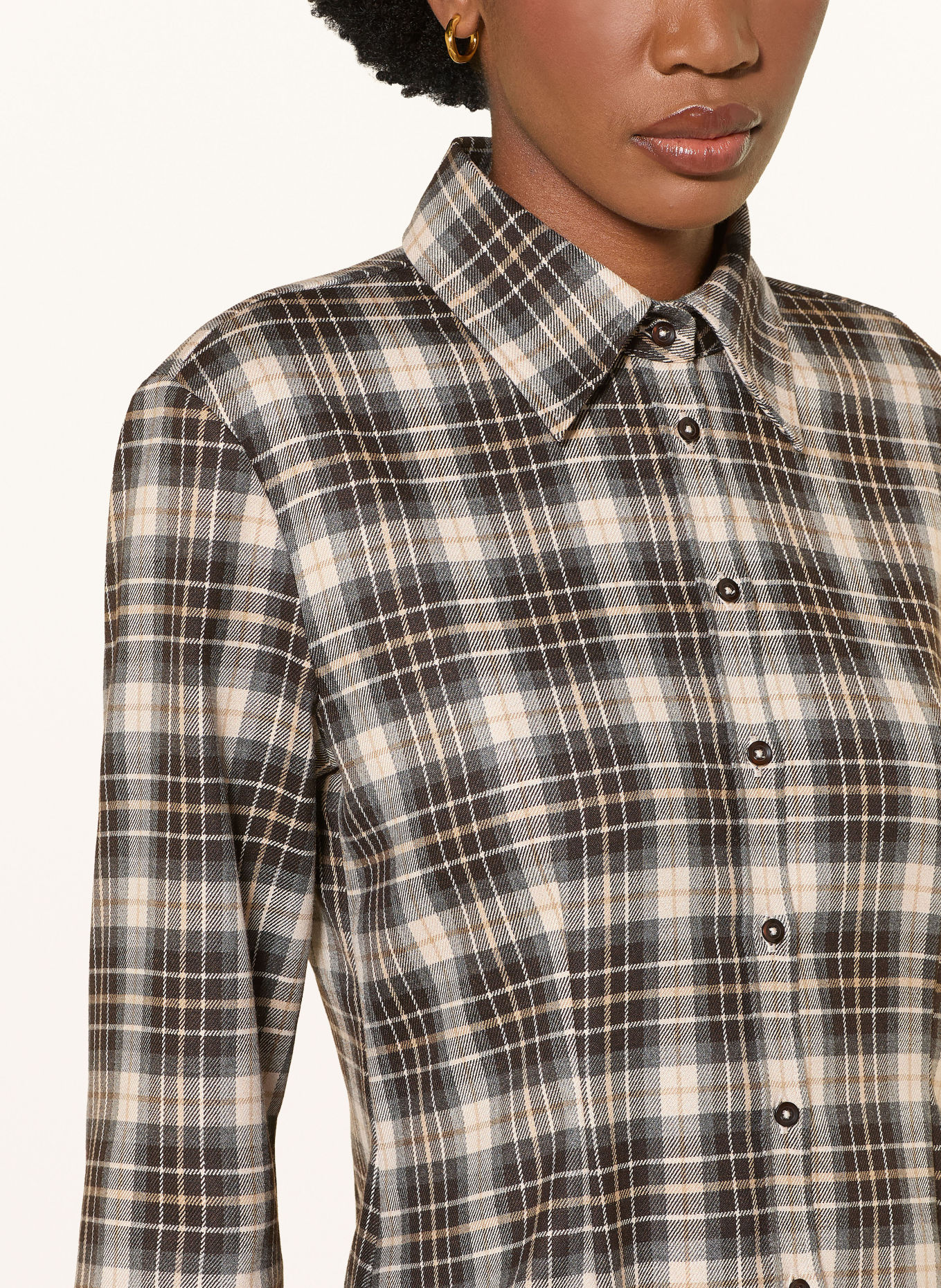 MRS & HUGS Flanel shirt blouse: ECRU / BEIGE / BLACK