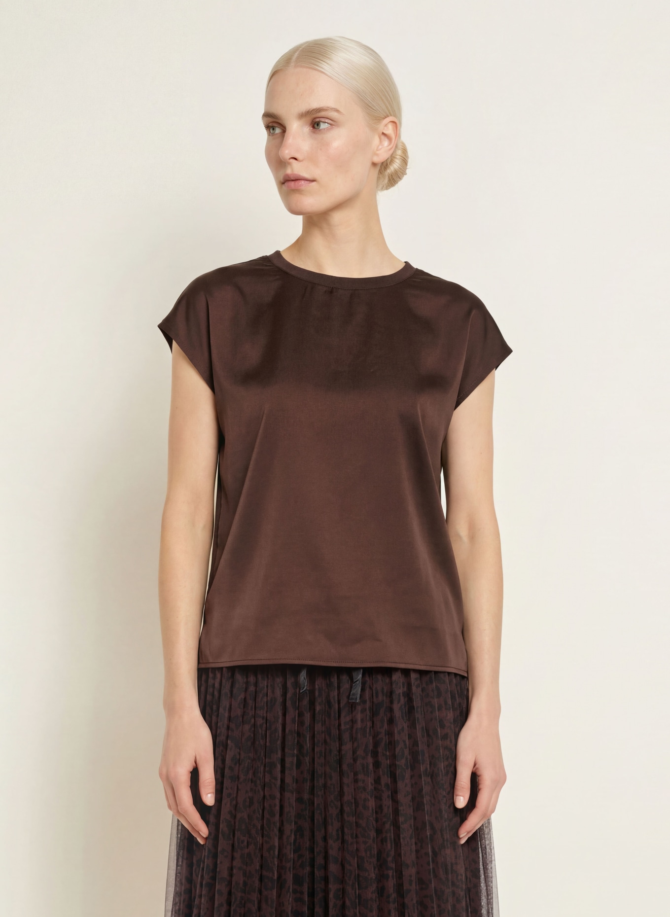 MORE & MORE Shirt blouse in a mix of fabrics: DARK BROWN