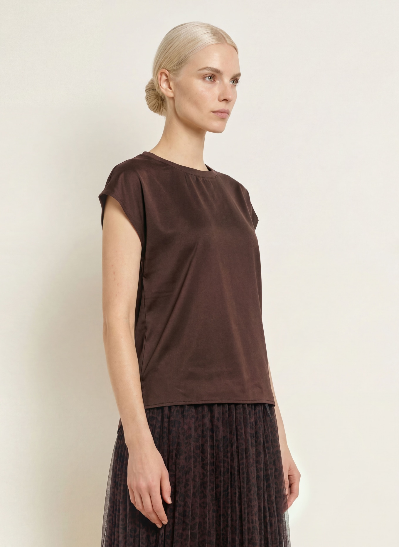 MORE & MORE Shirt blouse in a mix of fabrics: DARK BROWN