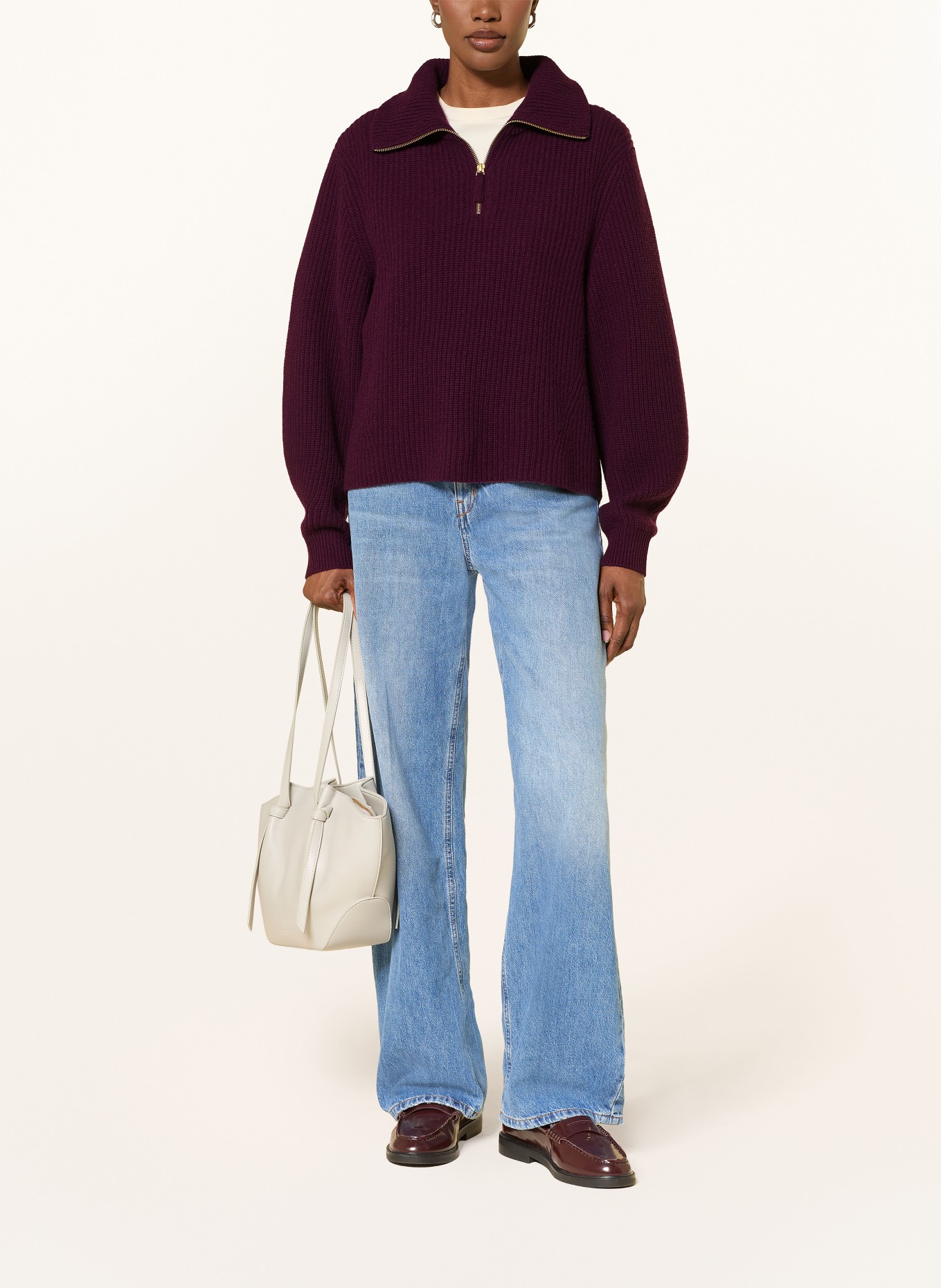 FTC CASHMERE Pull col zippé en cachemire: ROUGE FONCÉ