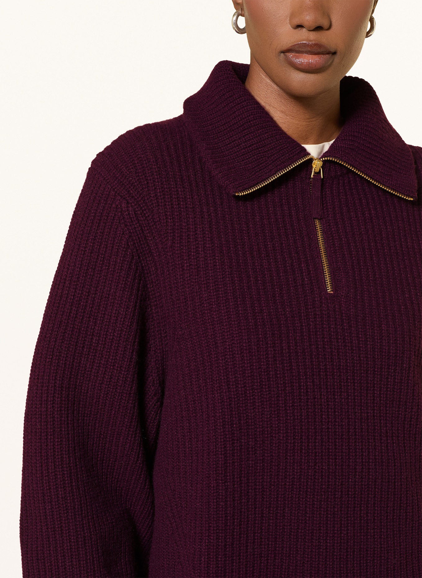 FTC CASHMERE Pull col zippé en cachemire: ROUGE FONCÉ