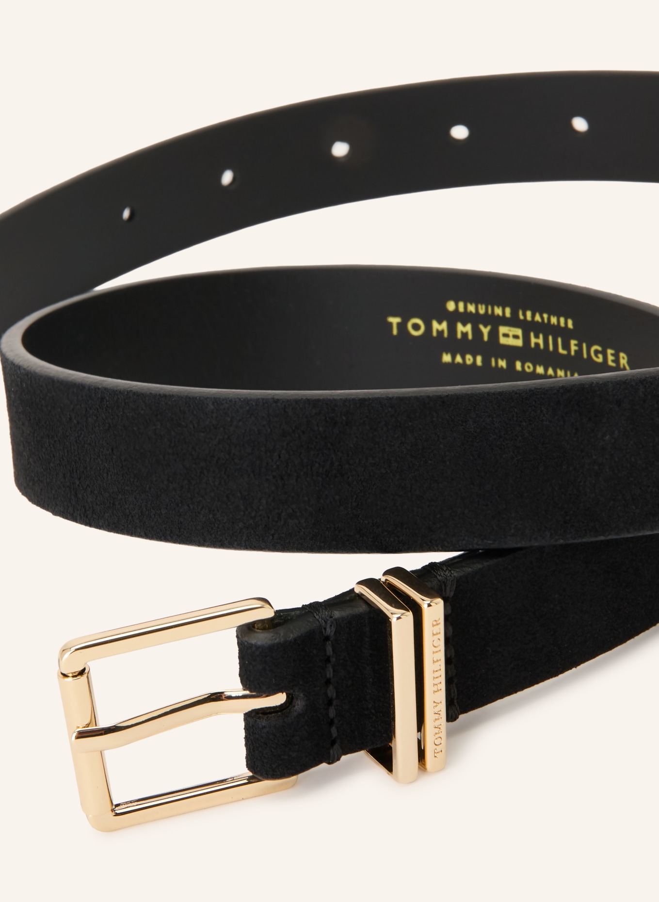 TOMMY HILFIGER Leather belt: BLACK / GOLD