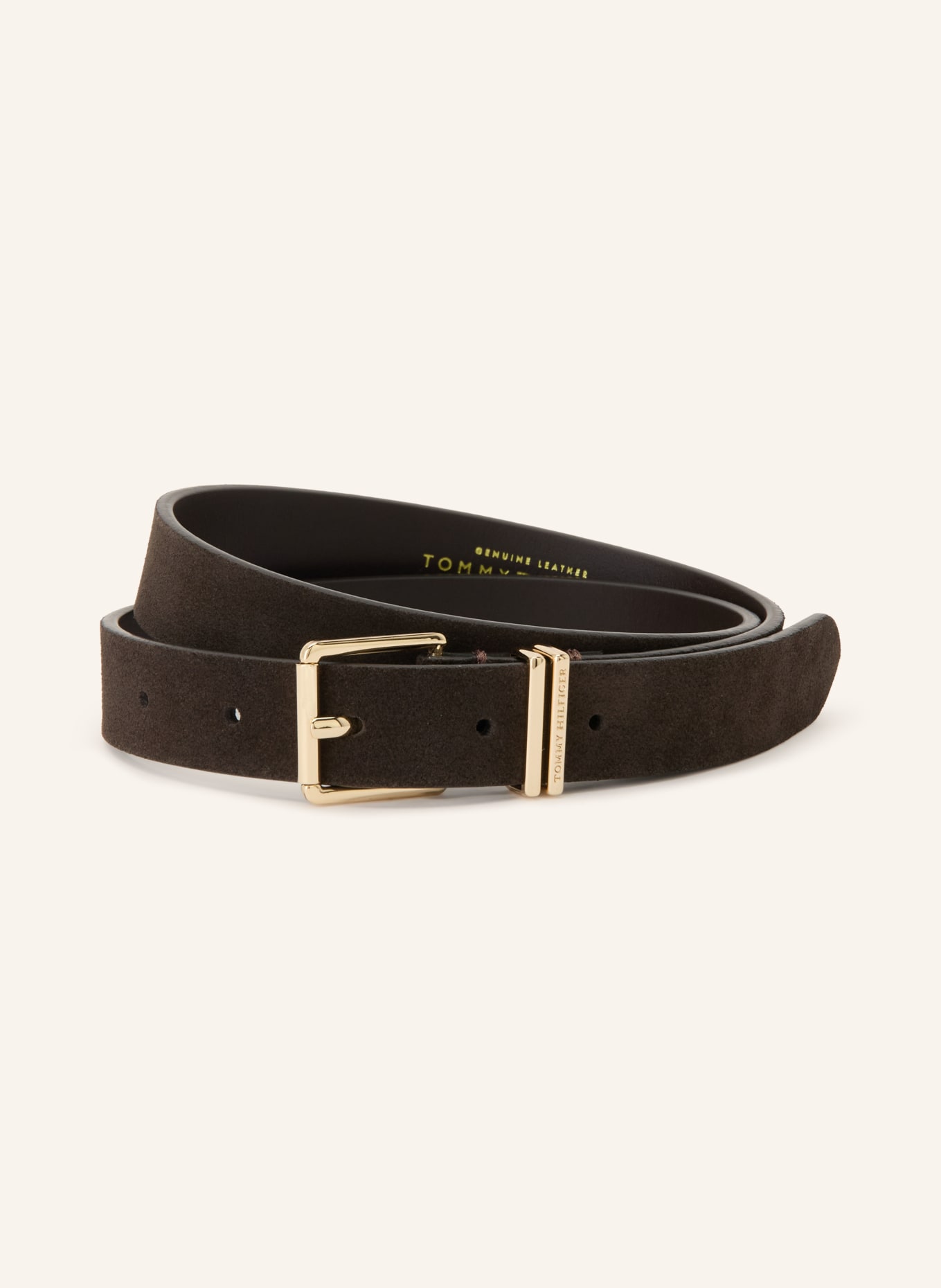 TOMMY HILFIGER Leather belt: DARK BROWN / GOLD