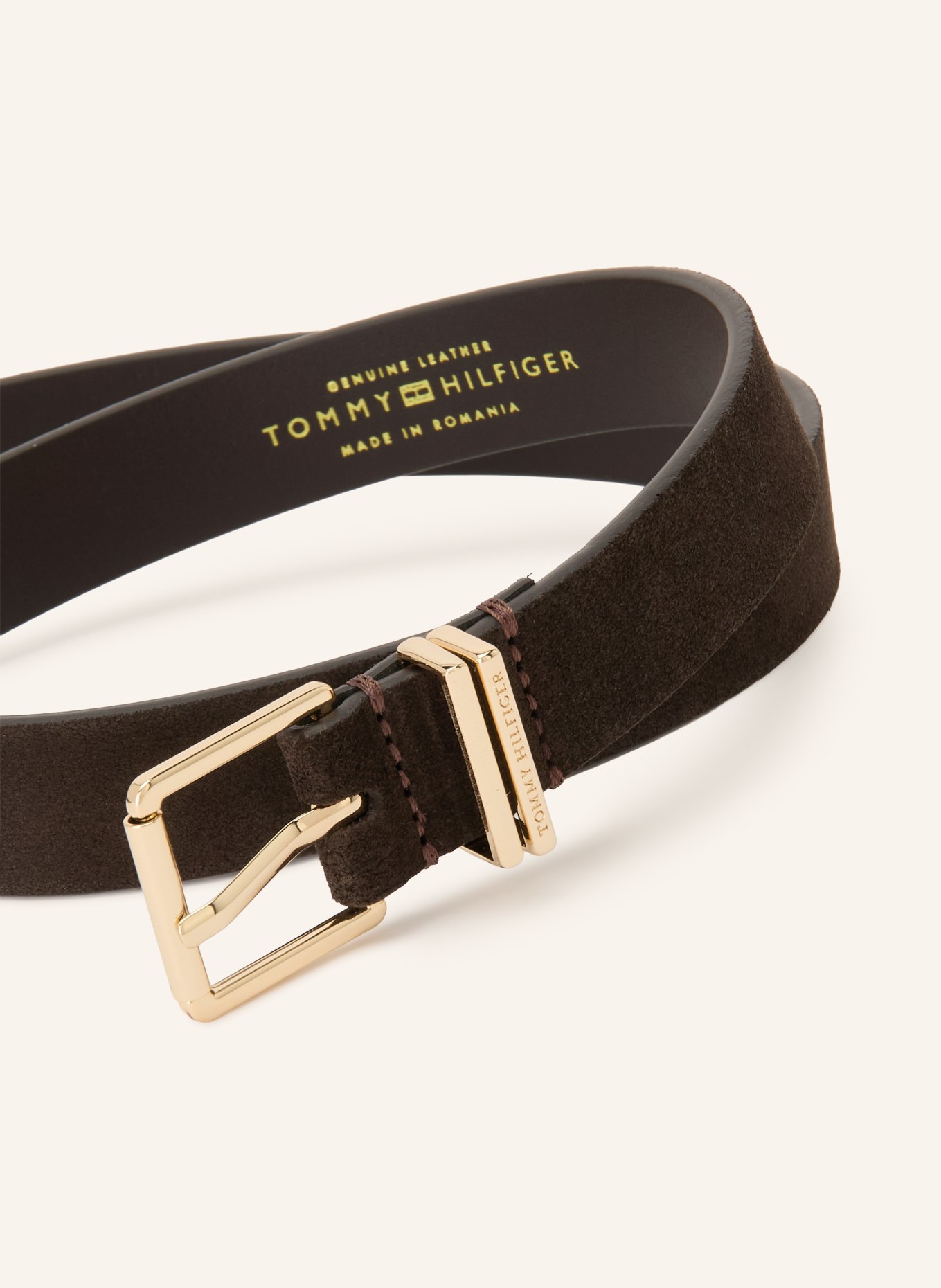 TOMMY HILFIGER Leather belt: DARK BROWN / GOLD