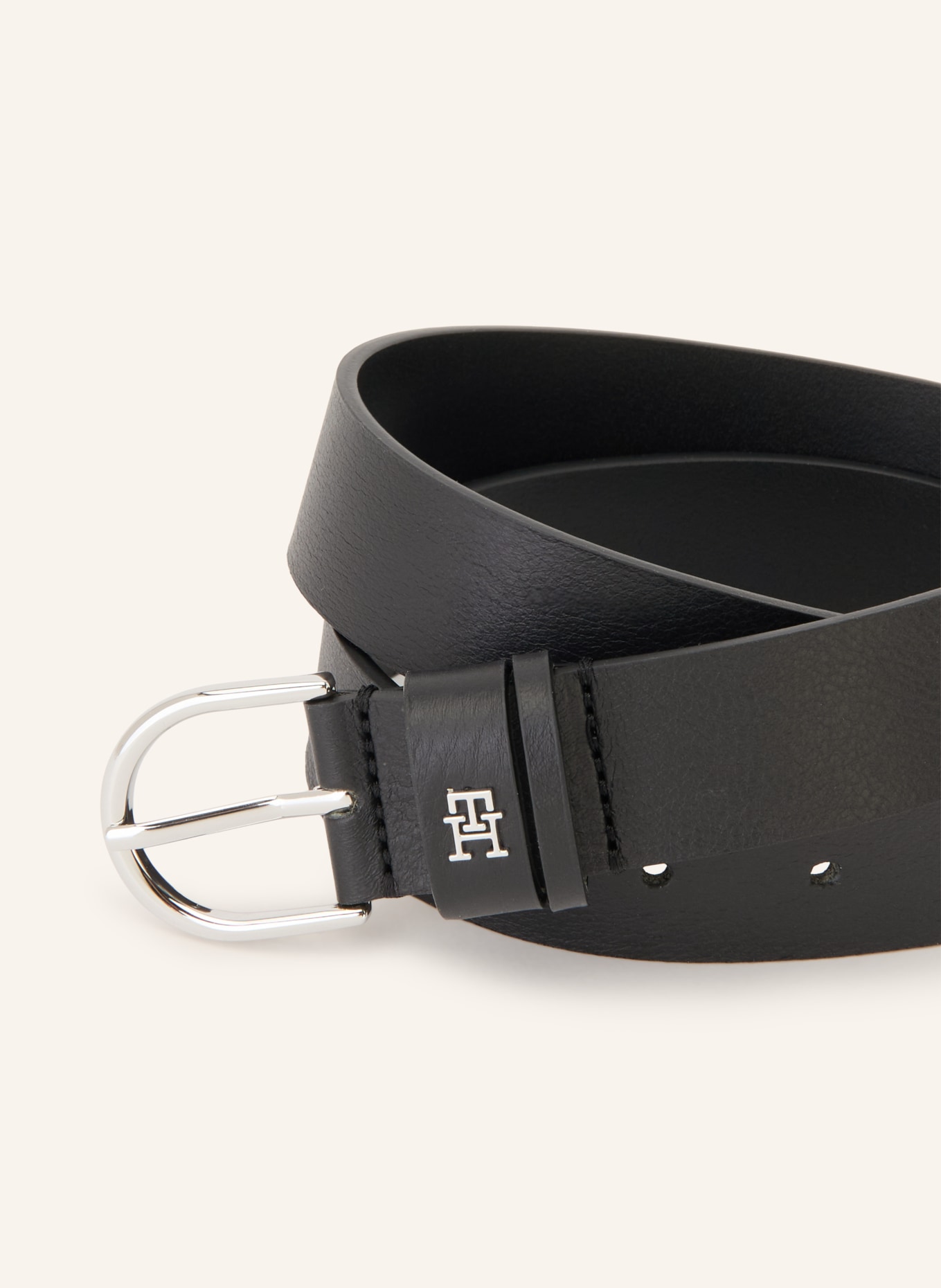 TOMMY HILFIGER Ledergürtel: SCHWARZ / SILBER