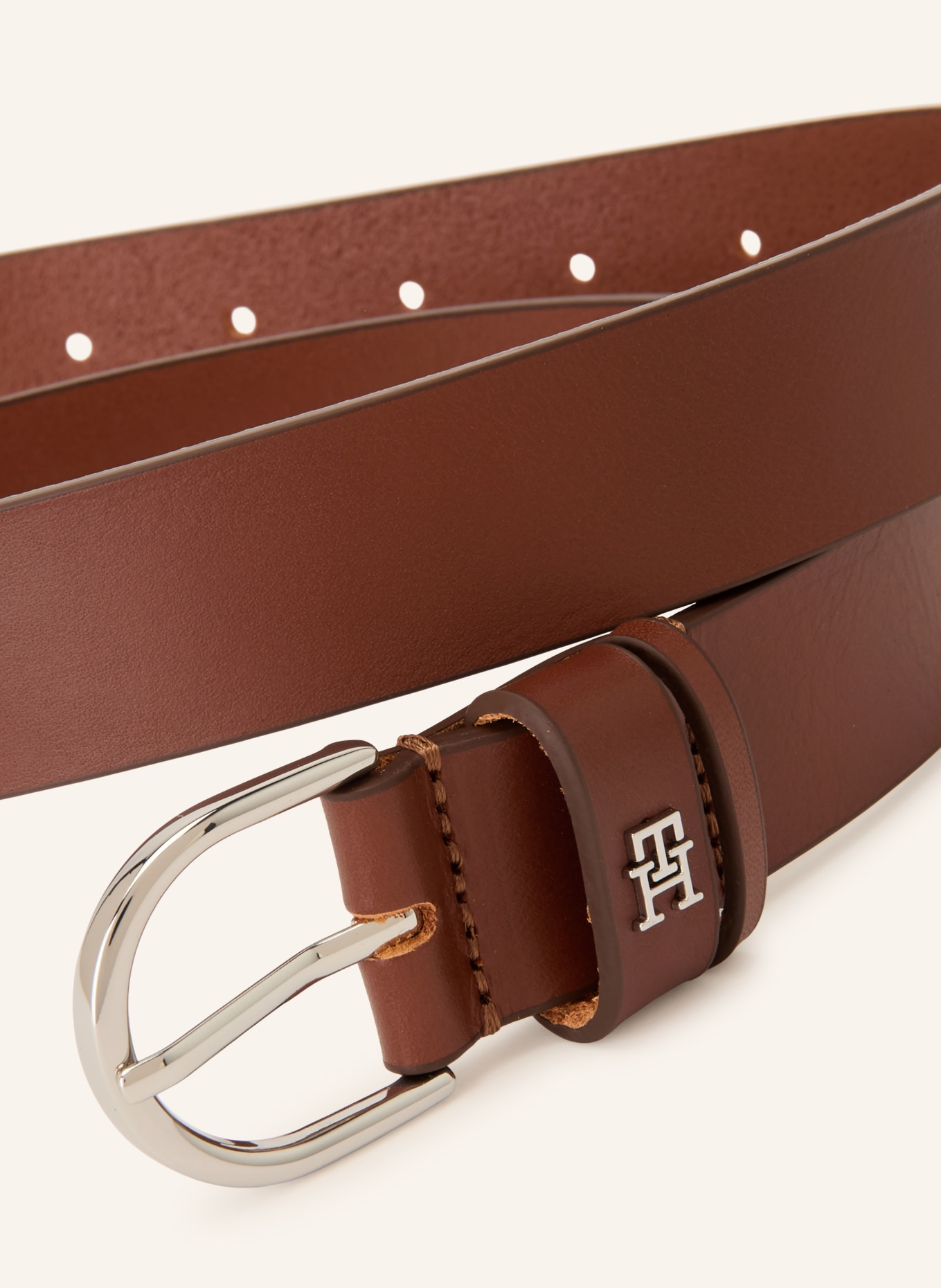 TOMMY HILFIGER Leather belt: COGNAC / SILVER