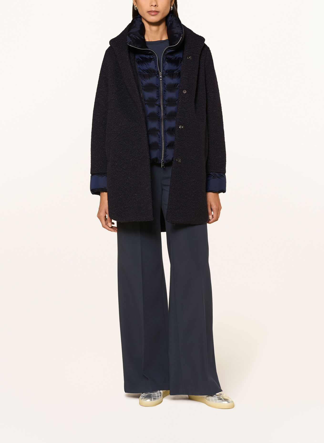 MILESTONE MSSUSANNA Bouclé Coat with Removable Trim: DARK BLUE