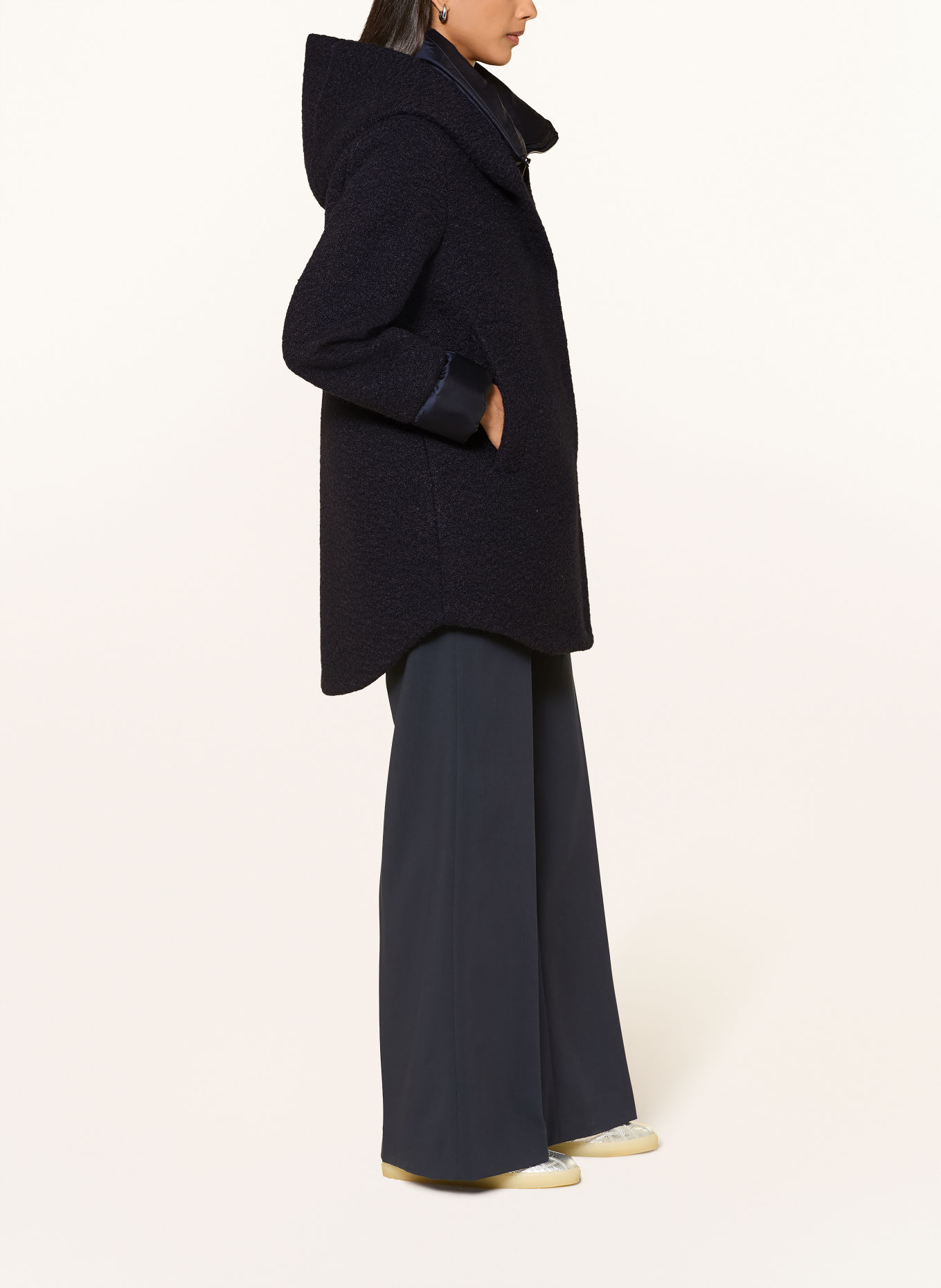 MILESTONE MSSUSANNA Bouclé Coat with Removable Trim: DARK BLUE