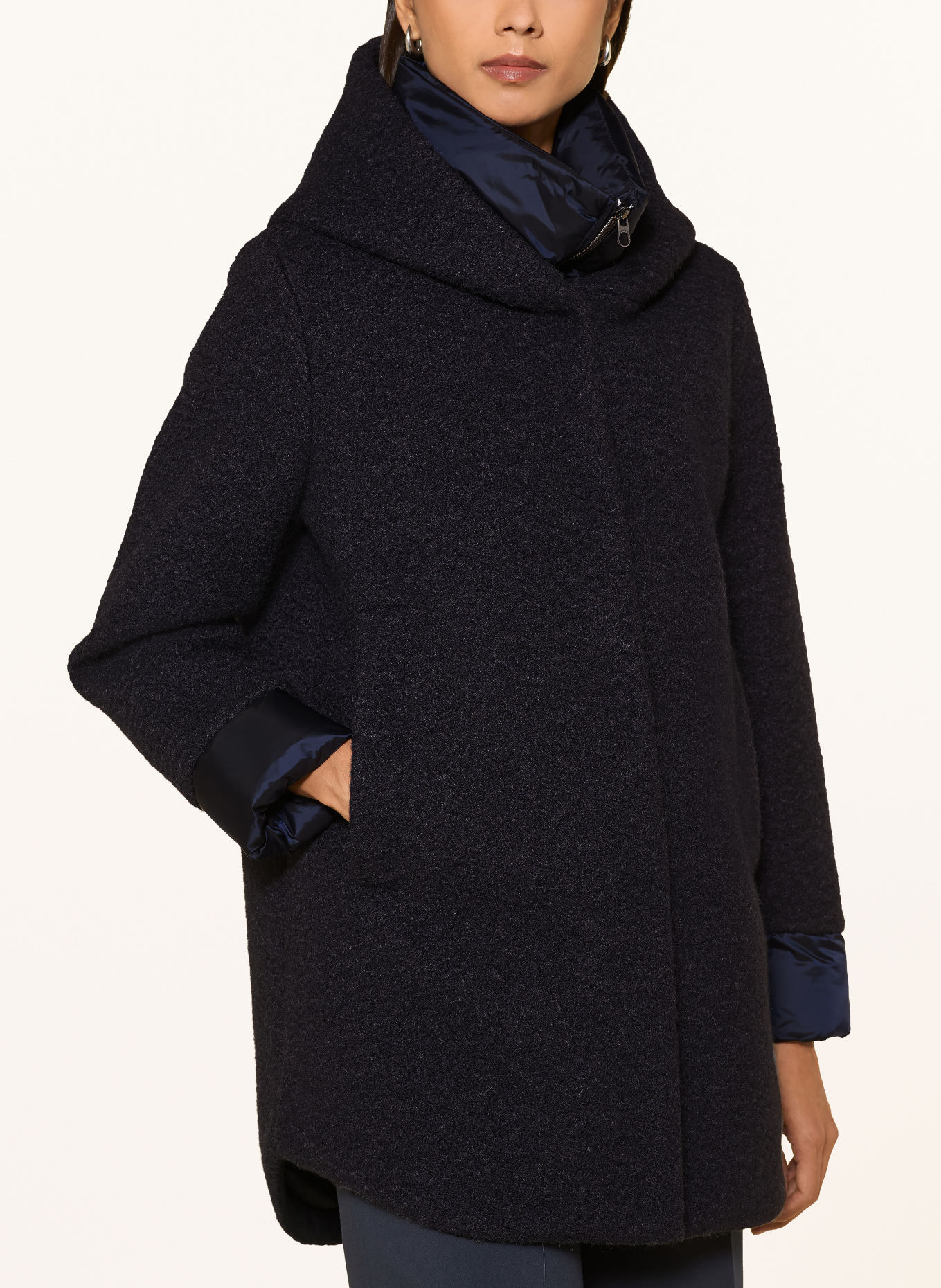 MILESTONE MSSUSANNA Bouclé Coat with Removable Trim: DARK BLUE
