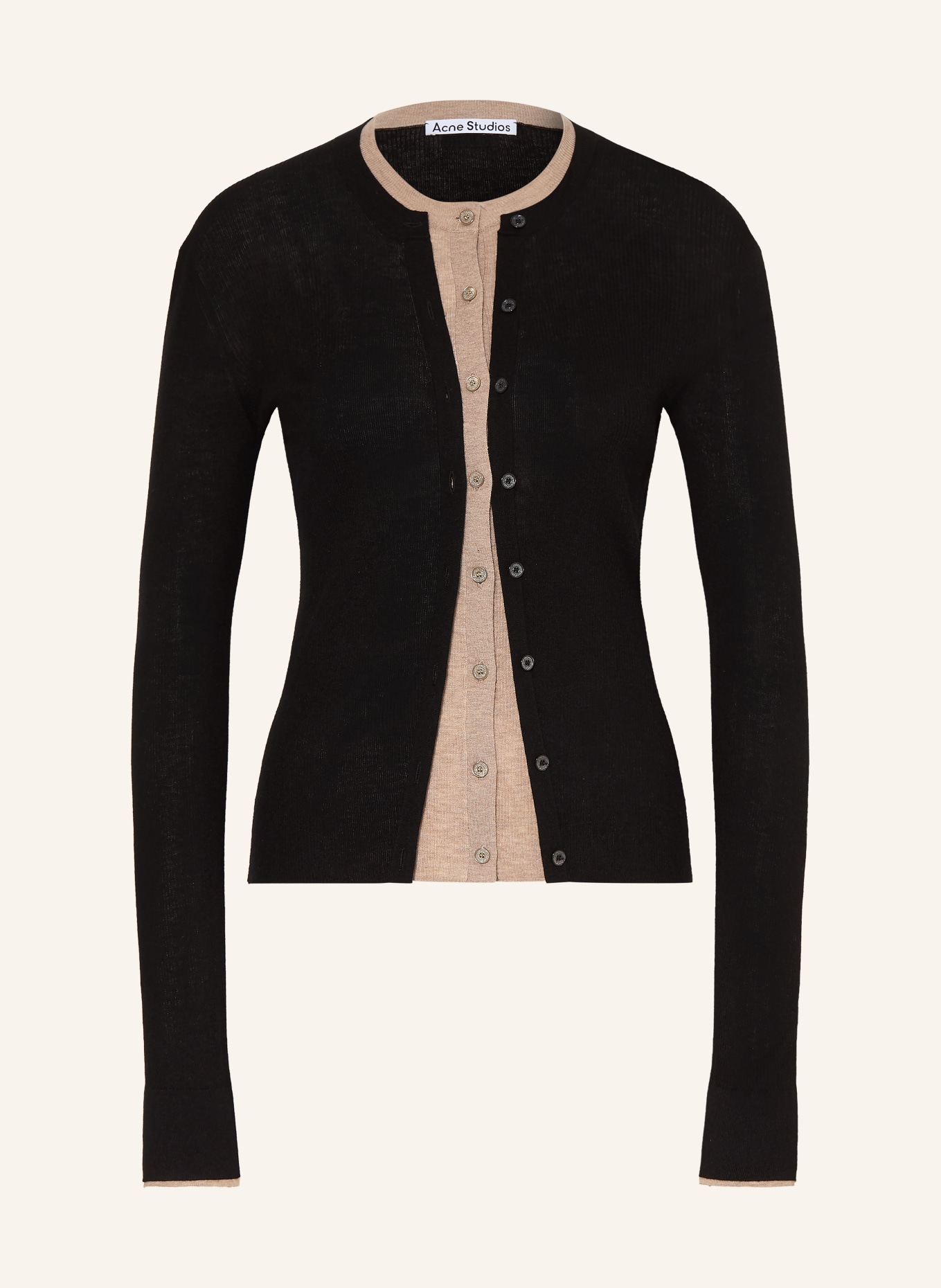 Acne Studios Cardigan with silk: BLACK / TAUPE