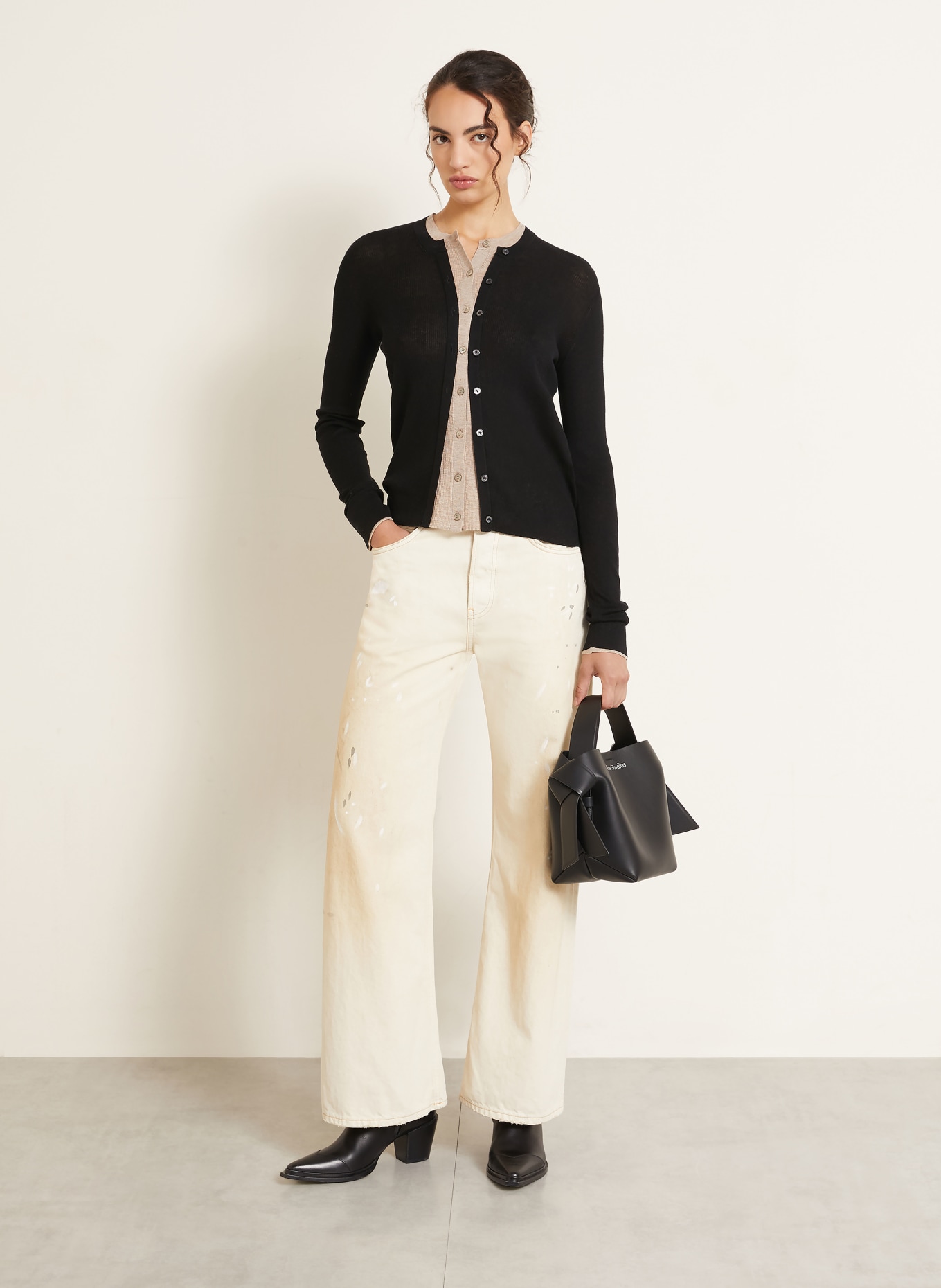 Acne Studios Cardigan with silk: BLACK / TAUPE