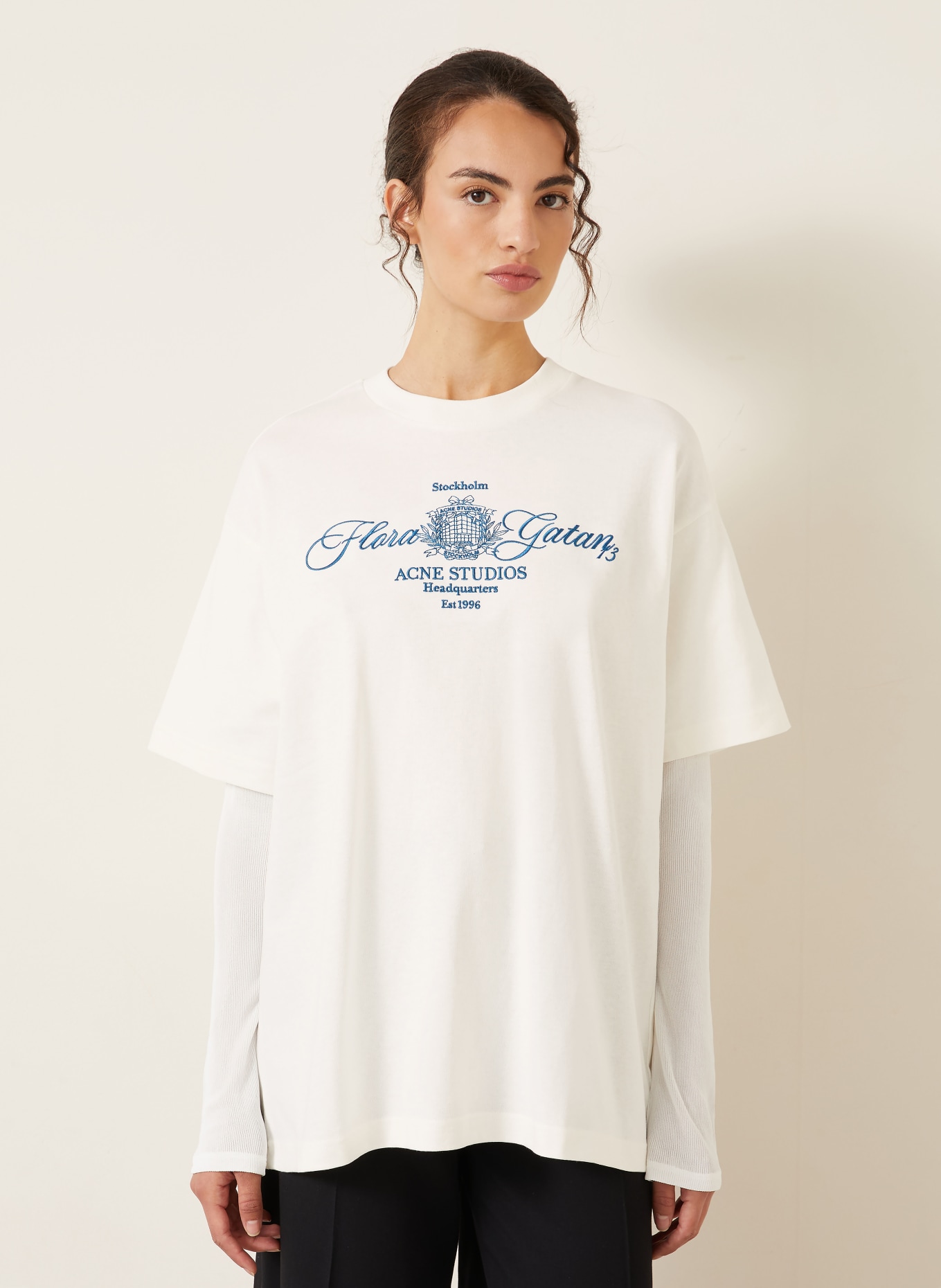 Acne Studios Longsleeve: WEISS / DUNKELBLAU
