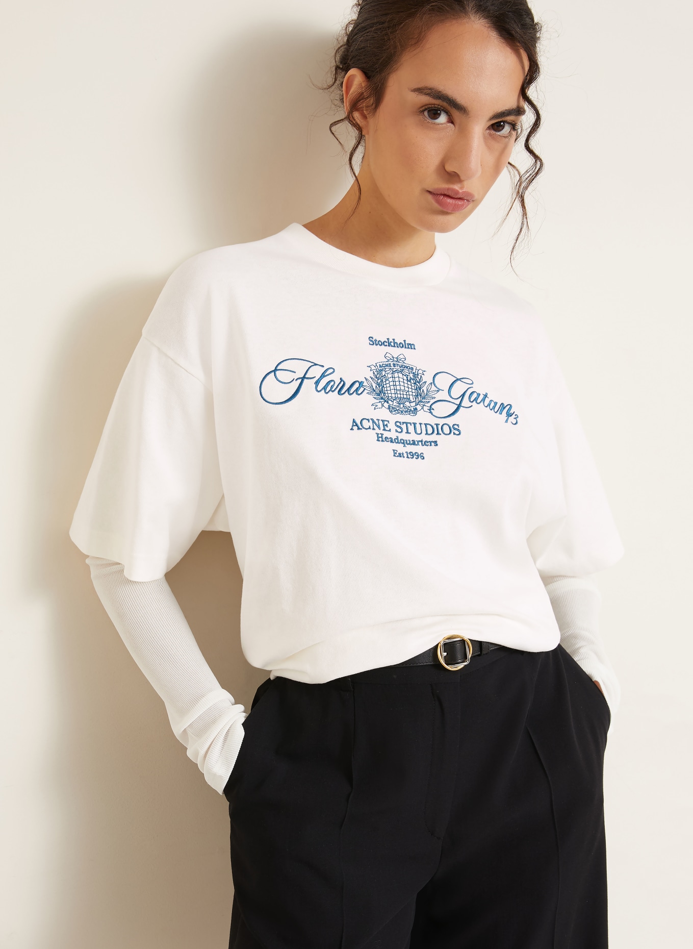 Acne Studios Longsleeve: WEISS / DUNKELBLAU
