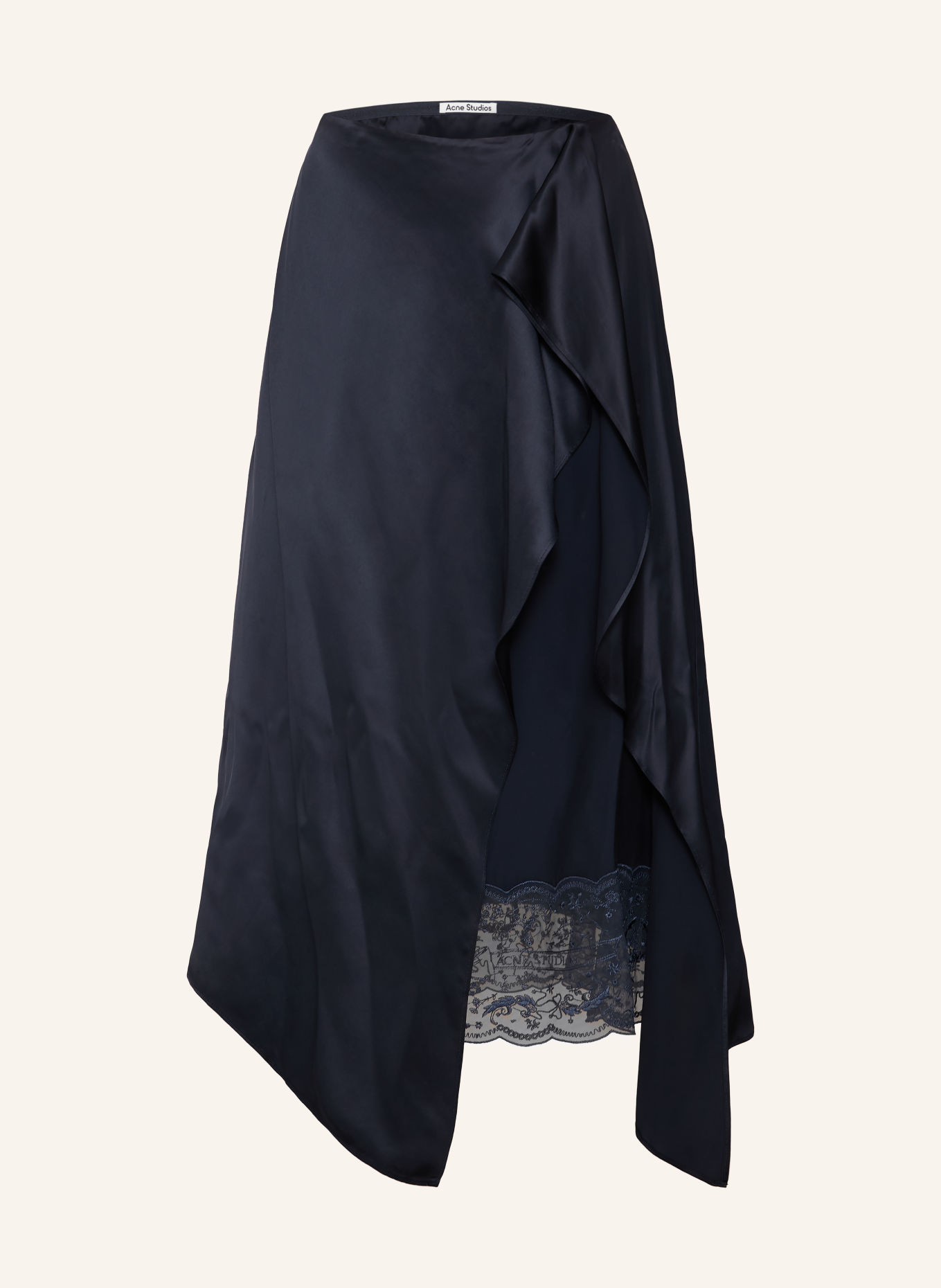 Acne Studios Wrap-style satin skirt with lace: DARK BLUE