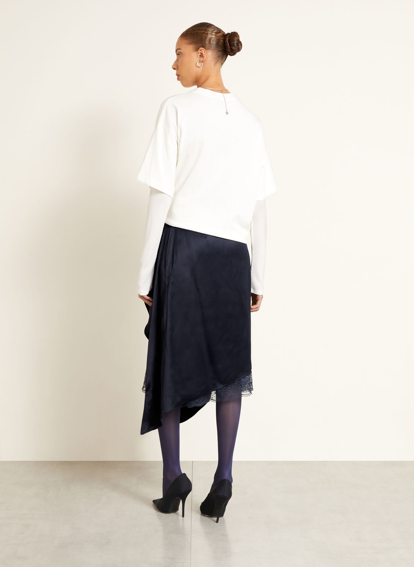 Acne Studios Wrap-style satin skirt with lace: DARK BLUE