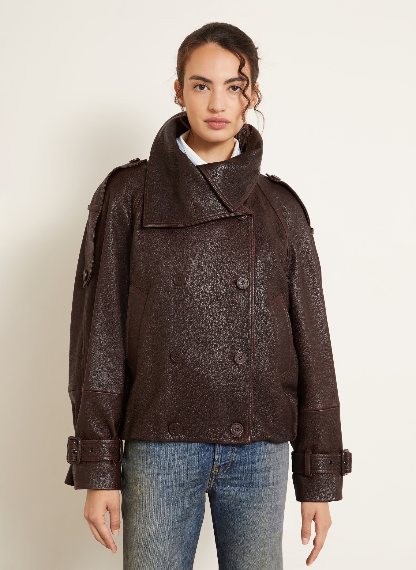 Acne Studios Leather jacket: DARK BROWN