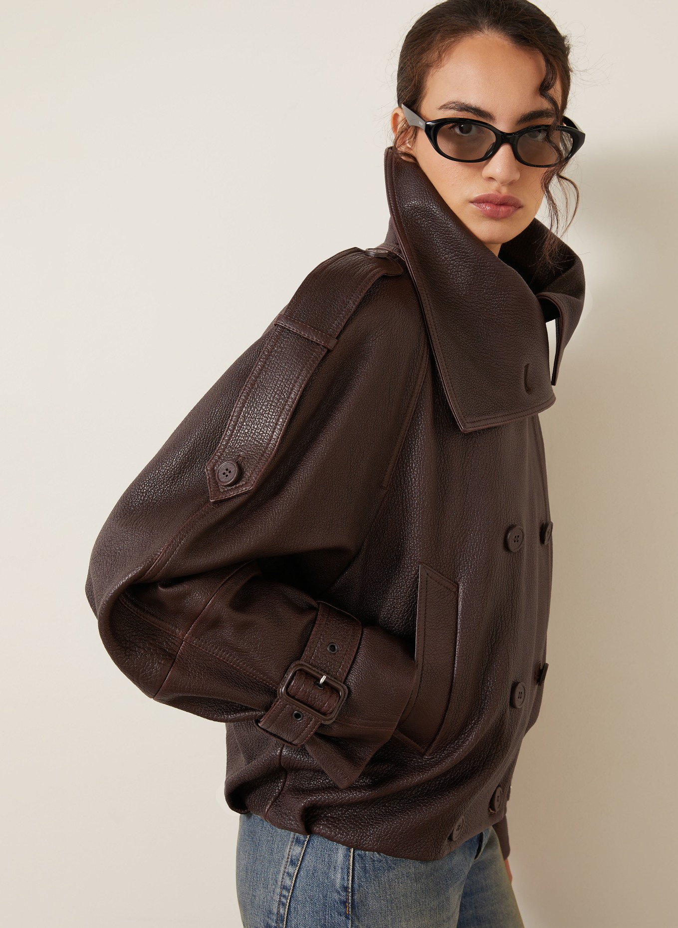 Acne Studios Leather jacket: DARK BROWN