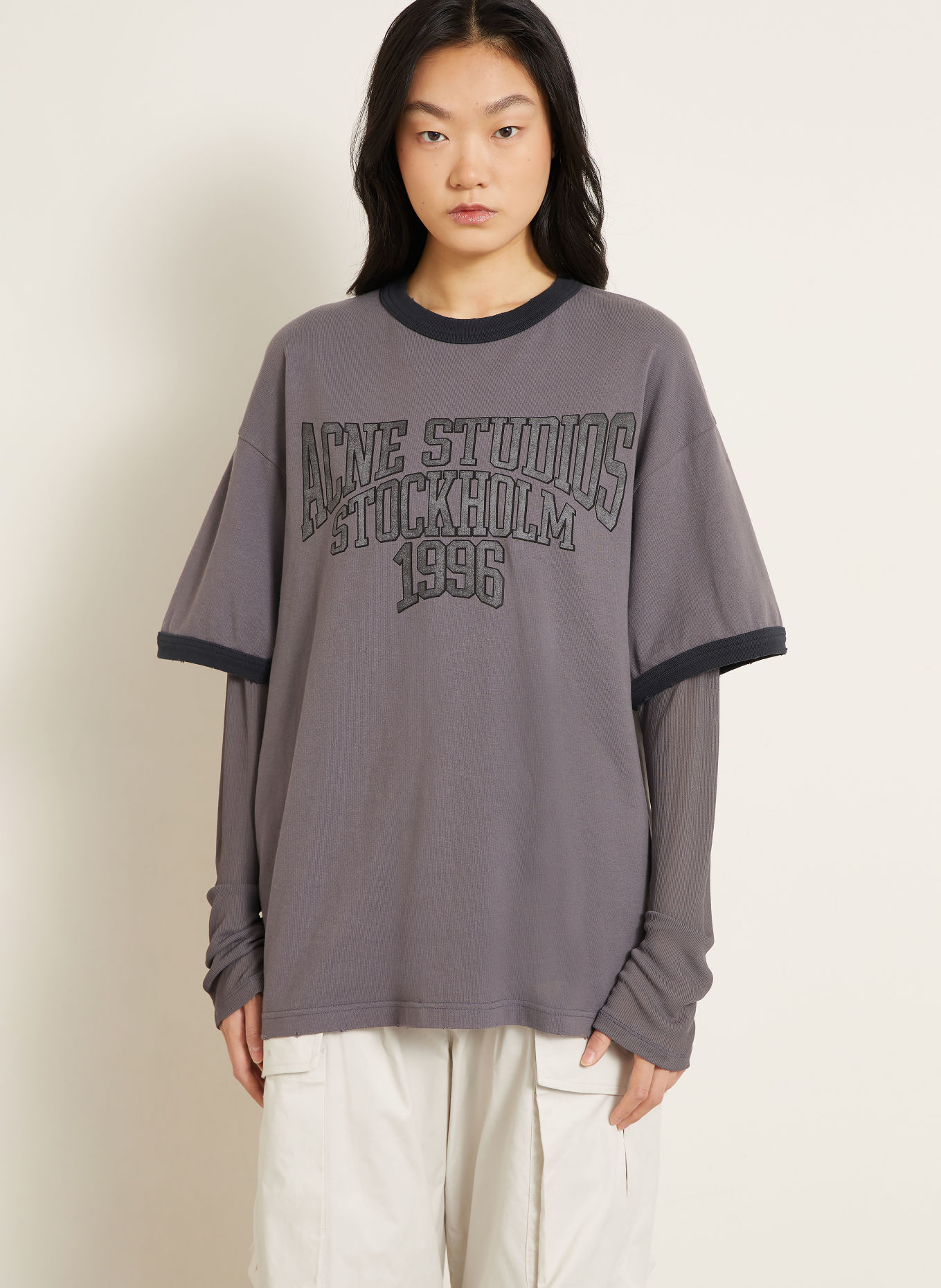 Acne Studios Tricou cu mânecă lungă: GRI ÎNCHIS / NEGRU