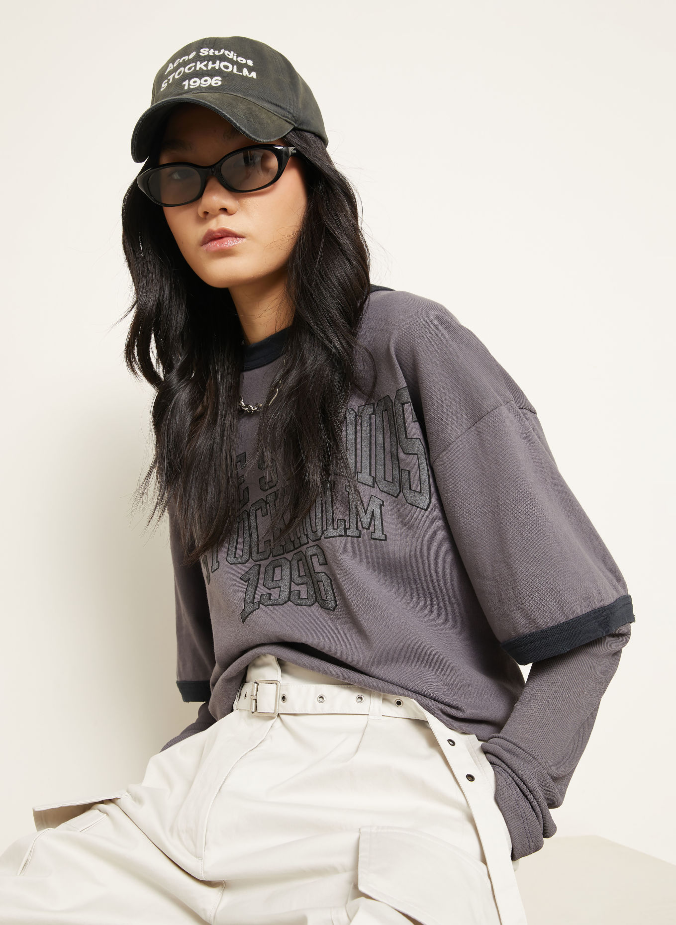Acne Studios Tricou cu mânecă lungă: GRI ÎNCHIS / NEGRU
