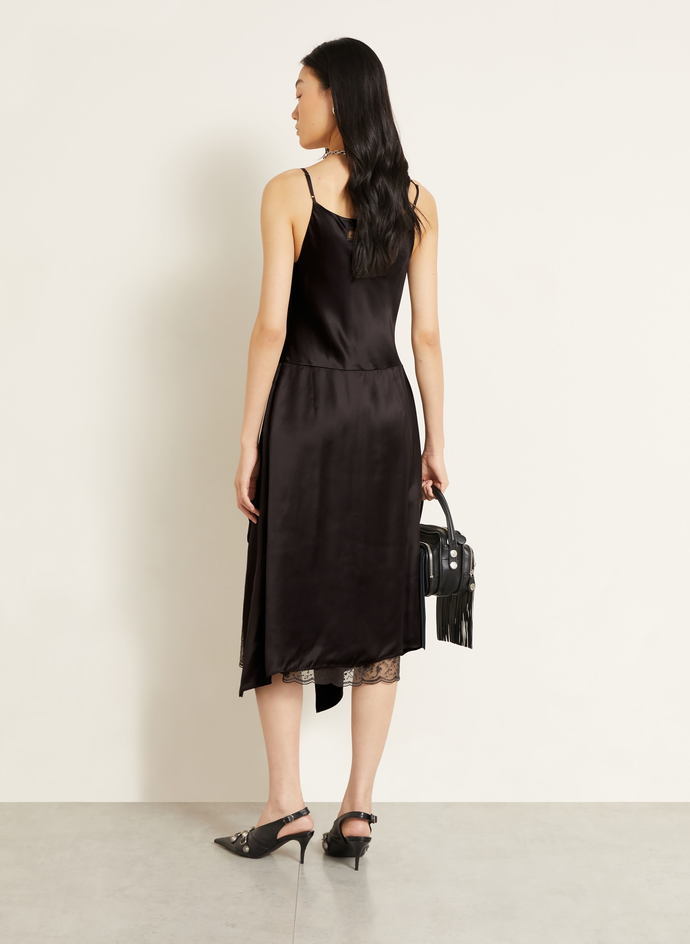 Acne Studios Robe de cocktail à volants et dentelle: MARRON FONCÉ