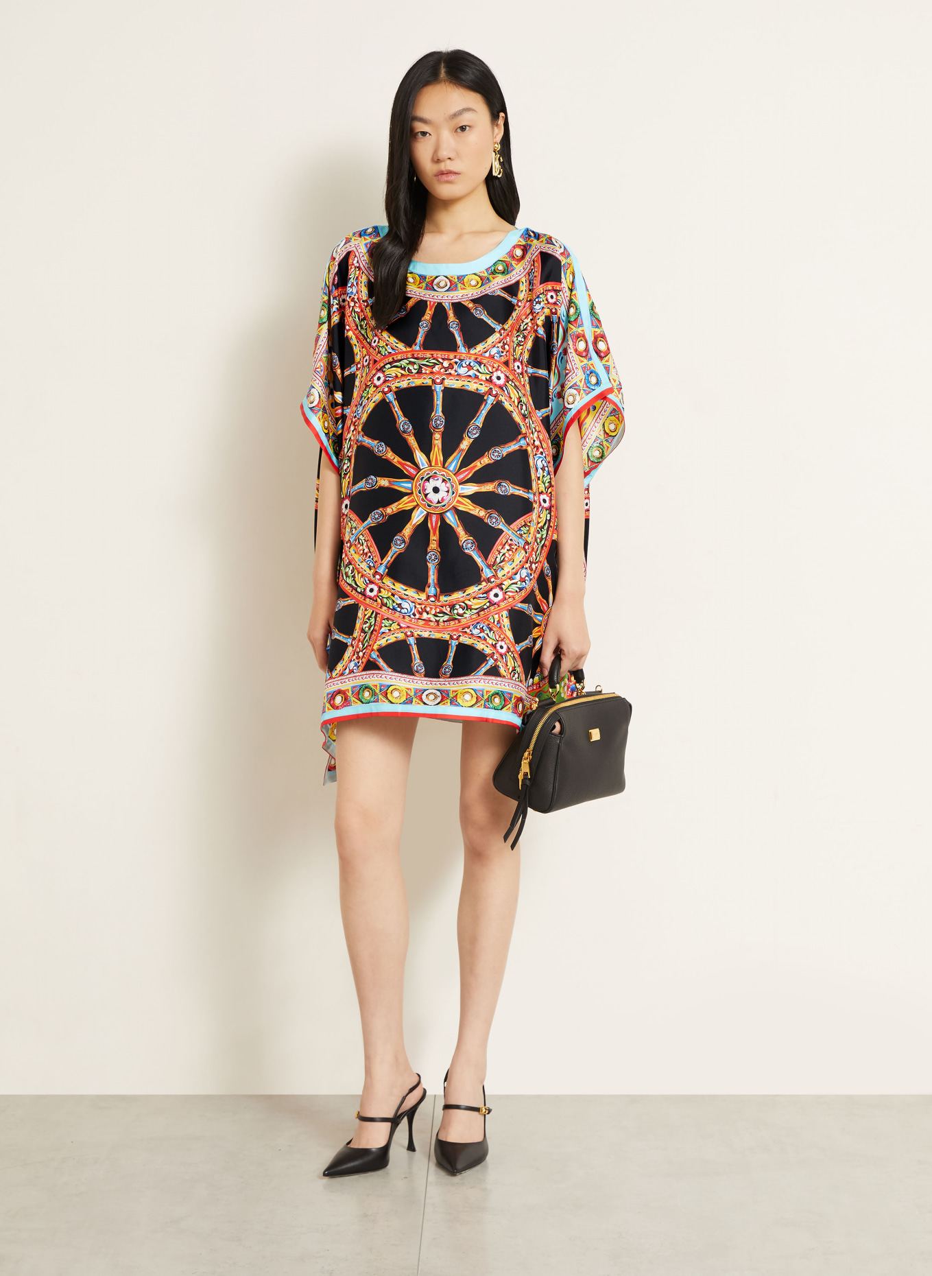 DOLCE & GABBANA Sukienka jedwabna: CZARNY / CZERWONY / JASNONIEBIESKI