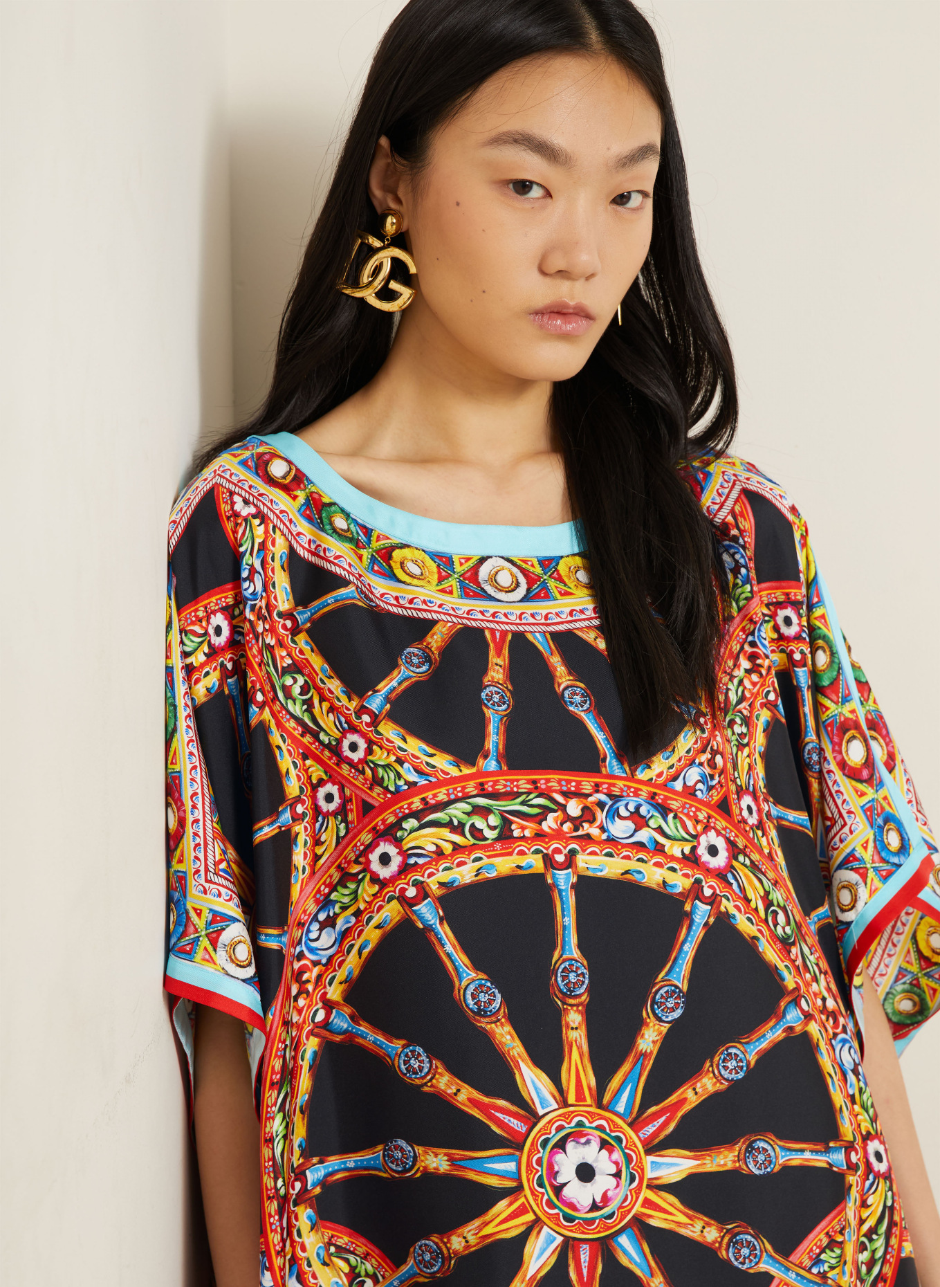 DOLCE & GABBANA Sukienka jedwabna: CZARNY / CZERWONY / JASNONIEBIESKI