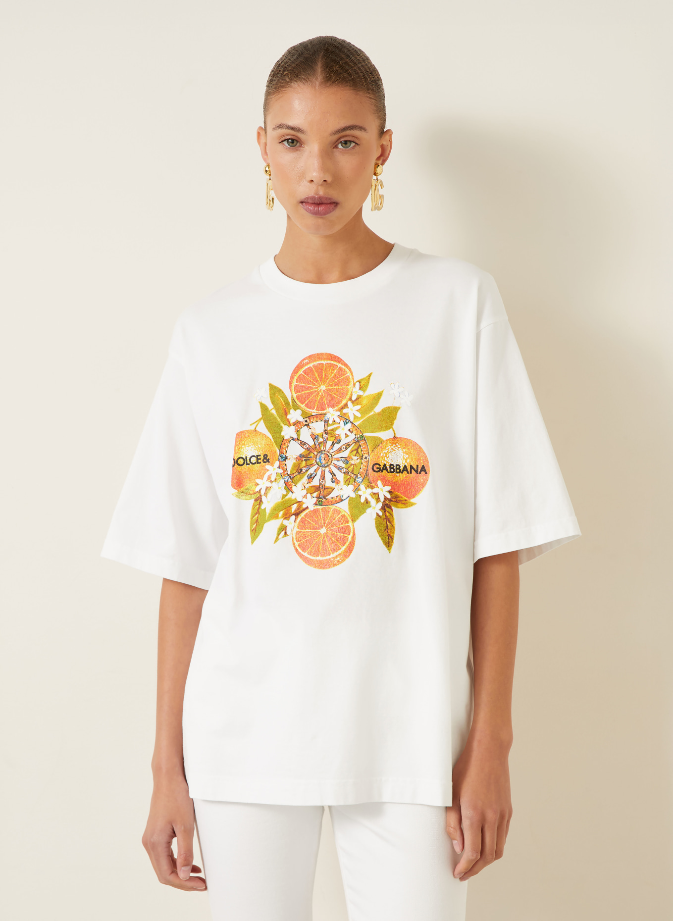 DOLCE & GABBANA Oversized Shirt: WHITE / ORANGE / GREEN