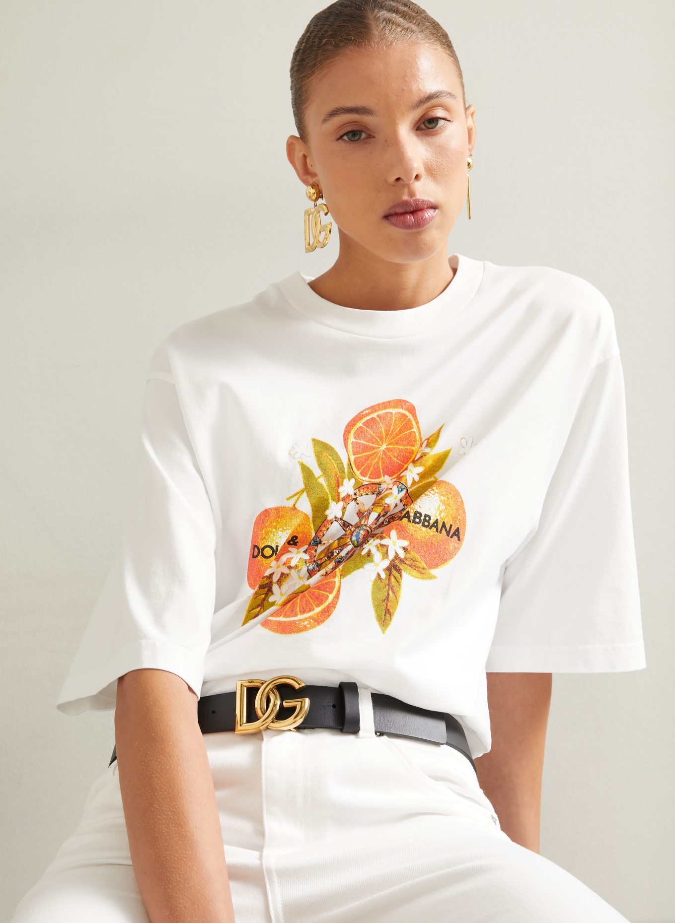 DOLCE & GABBANA Oversized Shirt: WHITE / ORANGE / GREEN