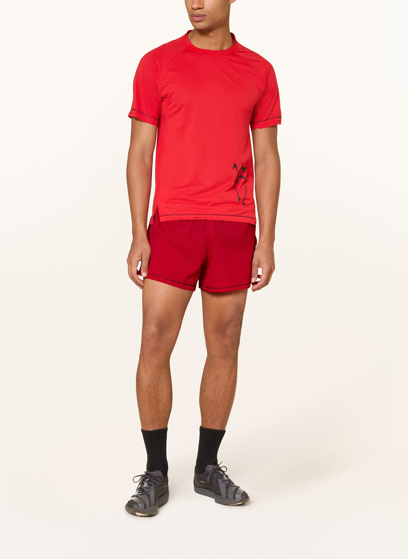 Y-3 GFX RUN 2-in-1 running shorts: RED / BLACK