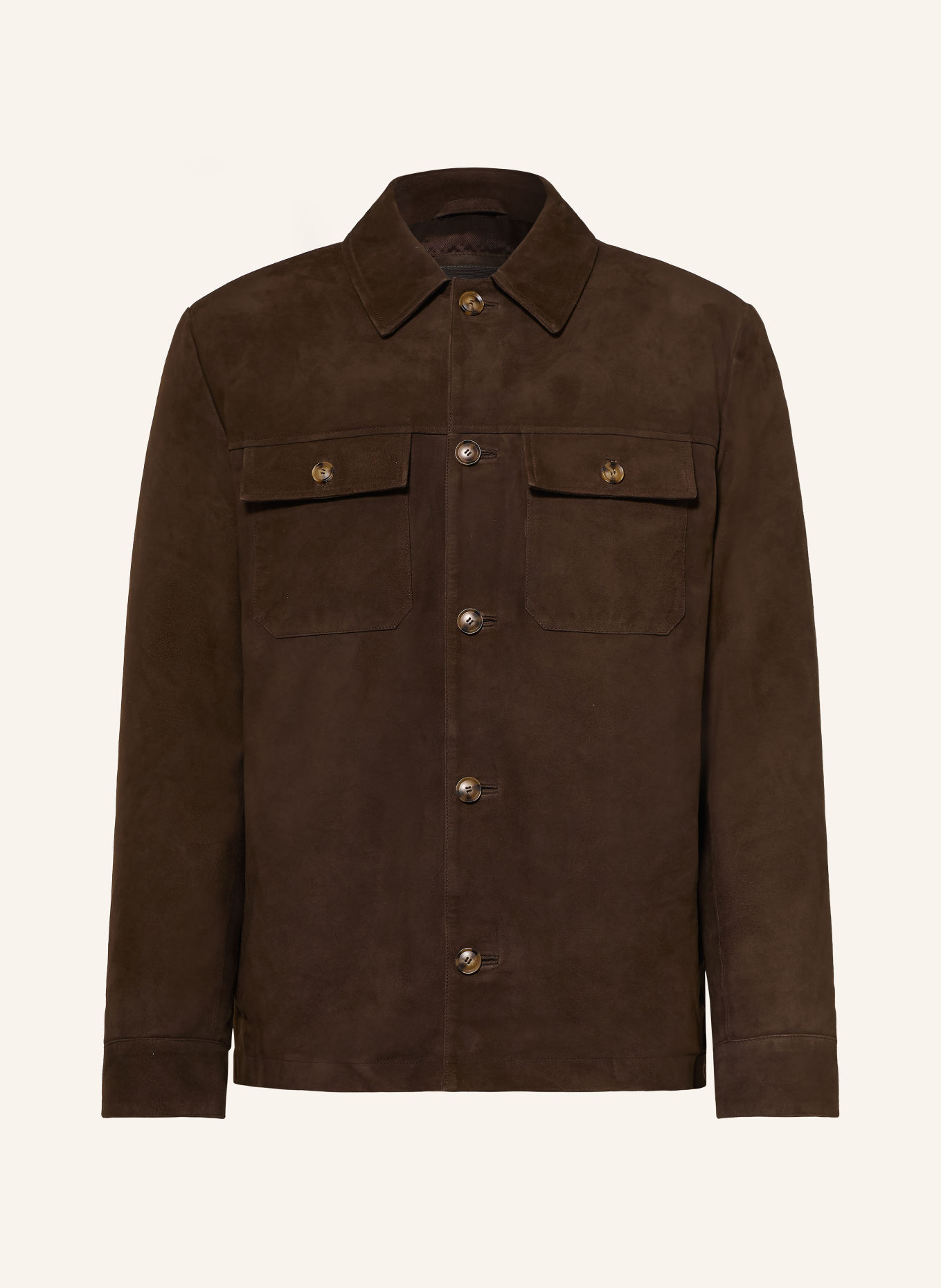 FYNCH-HATTON Leather Overshirt: DARK BROWN
