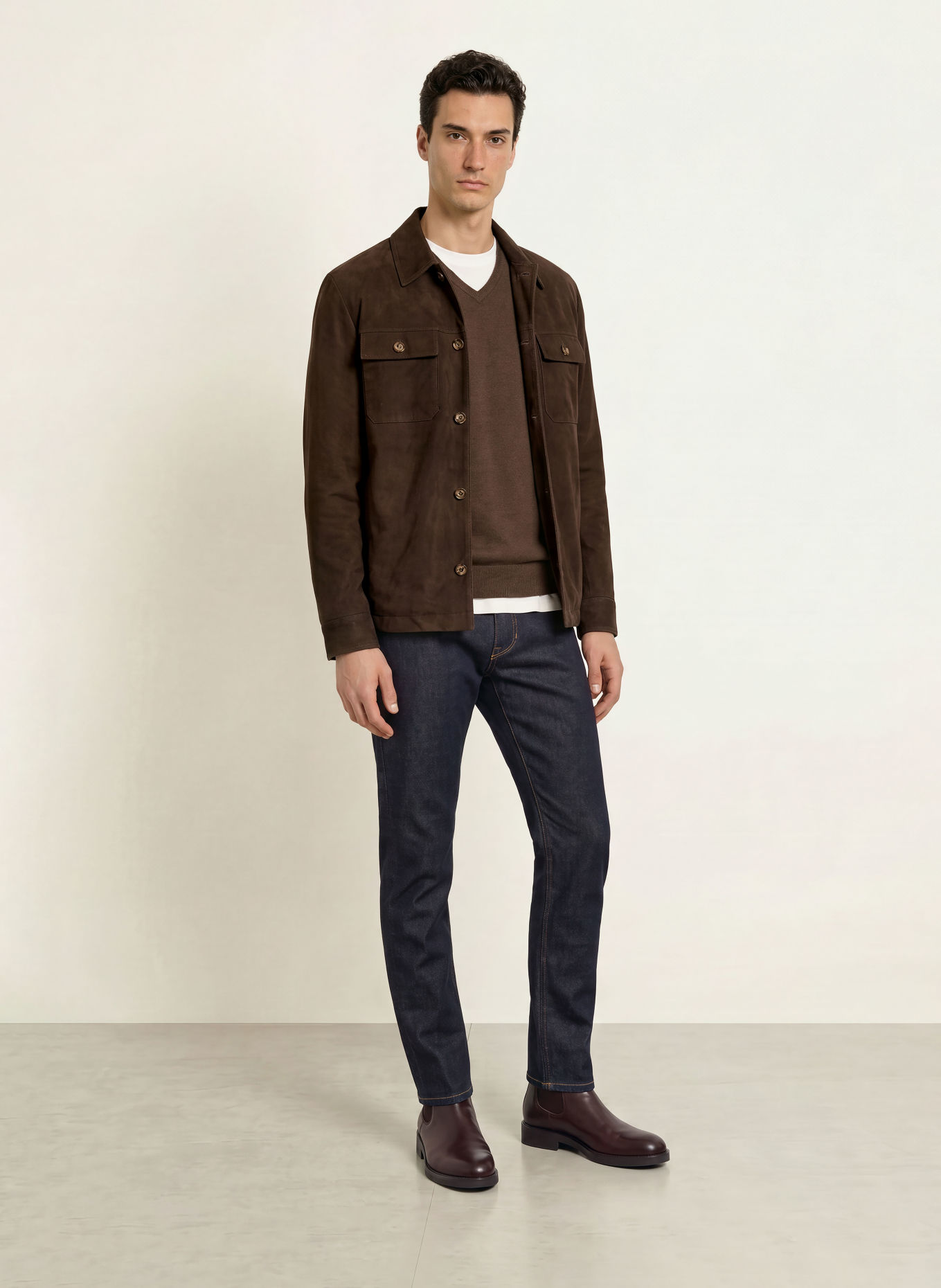 FYNCH-HATTON Leather Overshirt: DARK BROWN