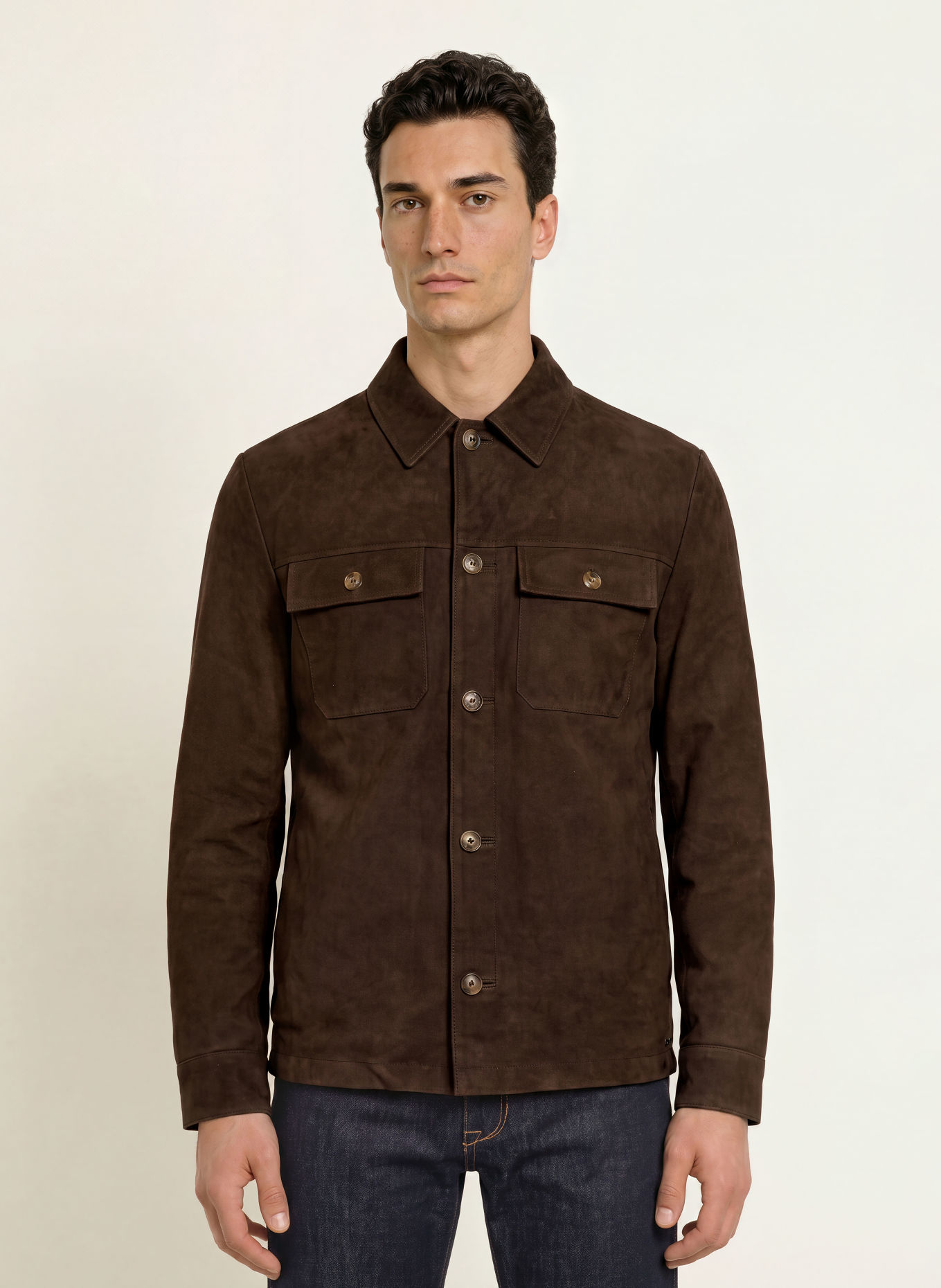FYNCH-HATTON Leather Overshirt: DARK BROWN