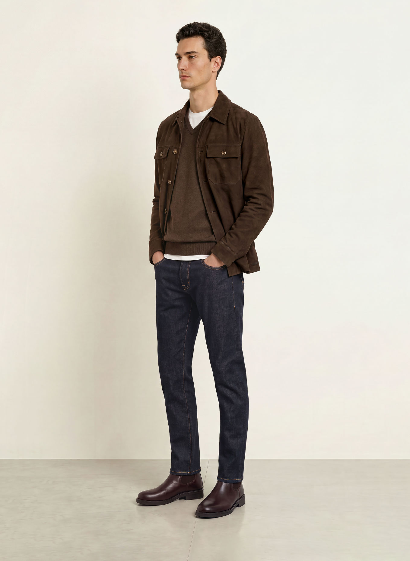 FYNCH-HATTON Leather Overshirt: DARK BROWN