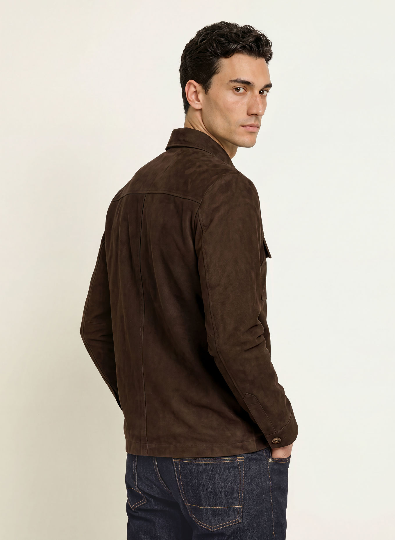 FYNCH-HATTON Leather Overshirt: DARK BROWN