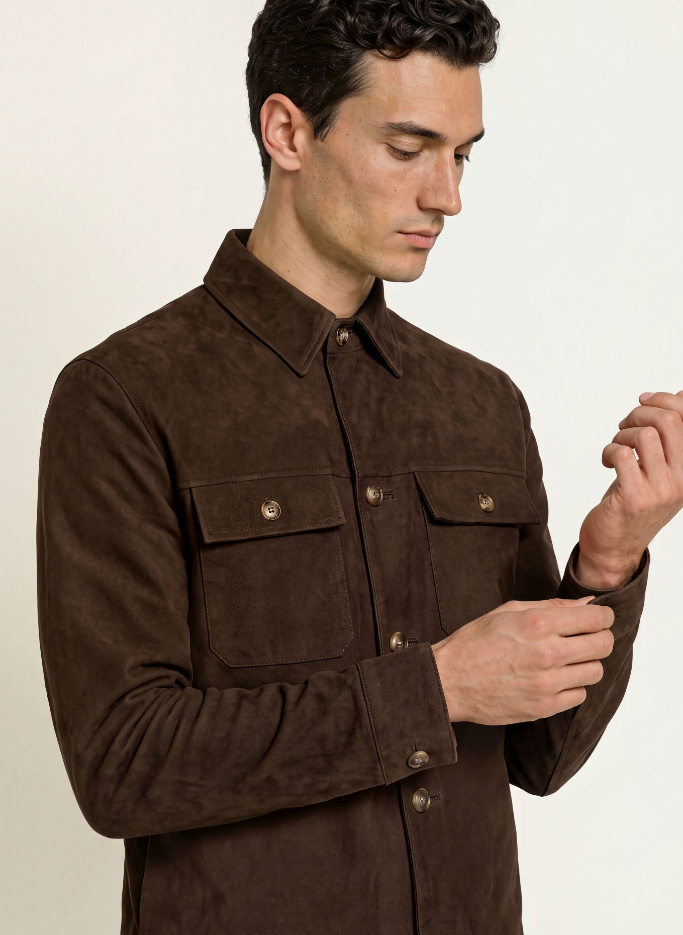 FYNCH-HATTON Leather Overshirt: DARK BROWN
