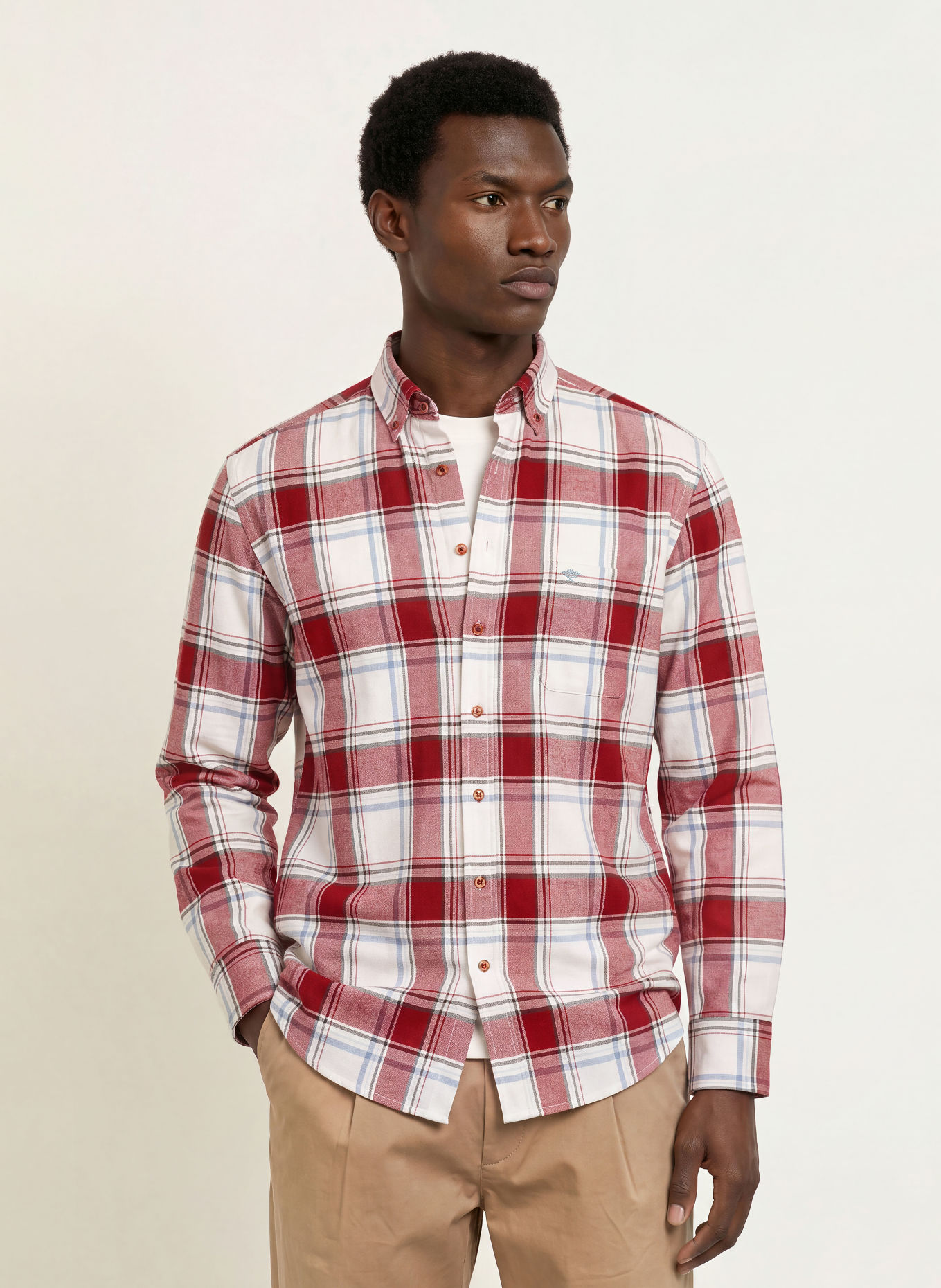 FYNCH-HATTON Regular-Fit Shirt: DARK RED / ECRU / BLUE GRAY