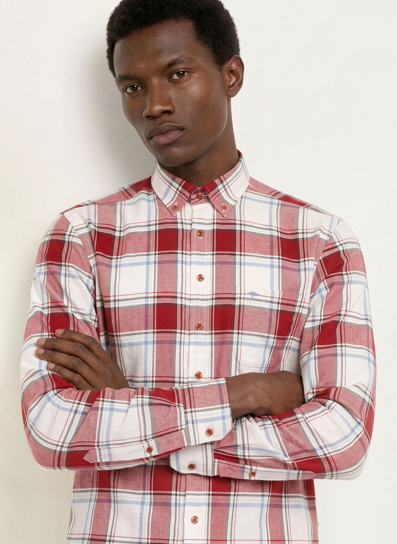 FYNCH-HATTON Regular-Fit Shirt: DARK RED / ECRU / BLUE GRAY