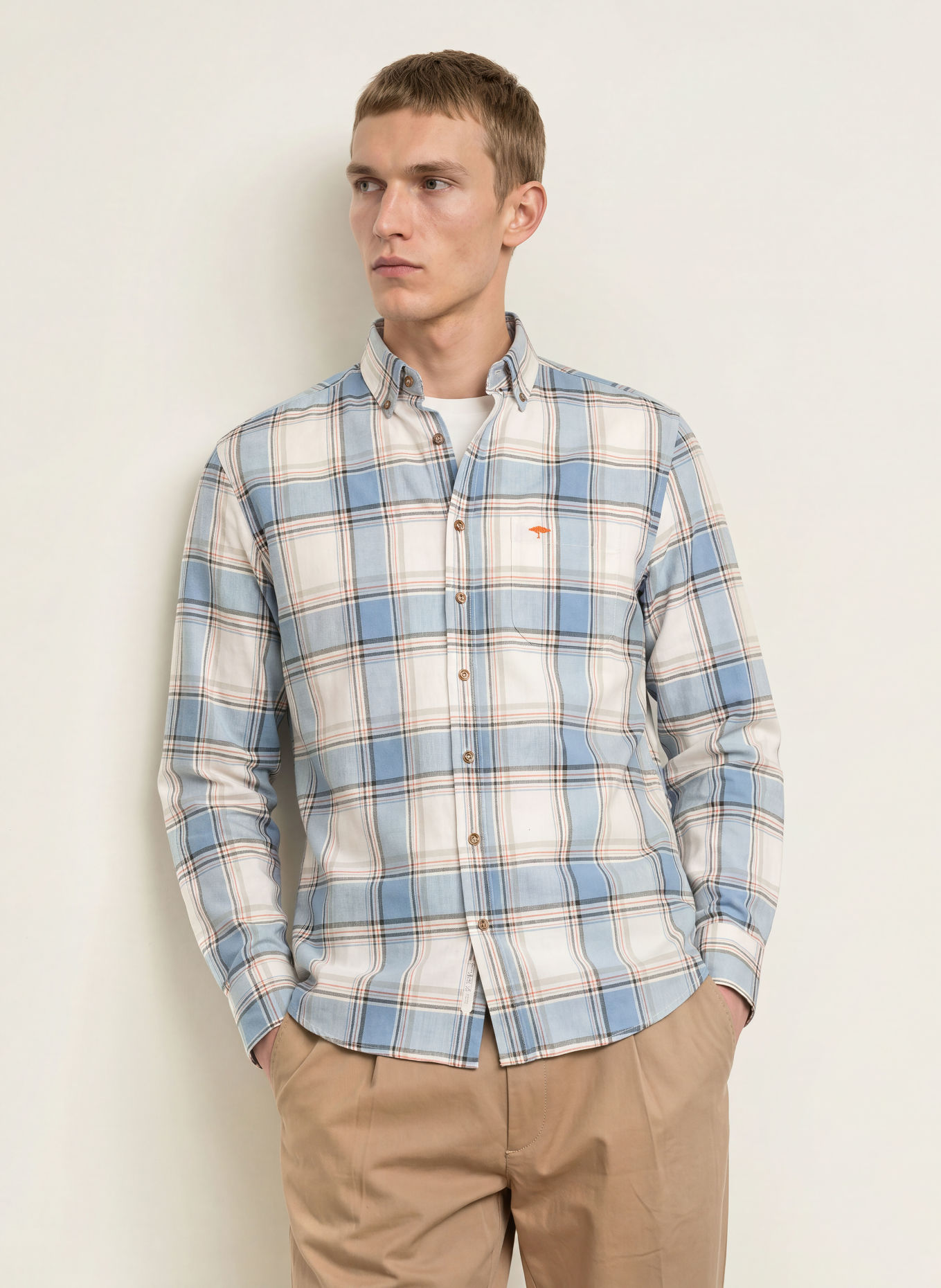 FYNCH-HATTON Hemd Regular Fit: HELLBLAU / DUNKELGRAU / ORANGE
