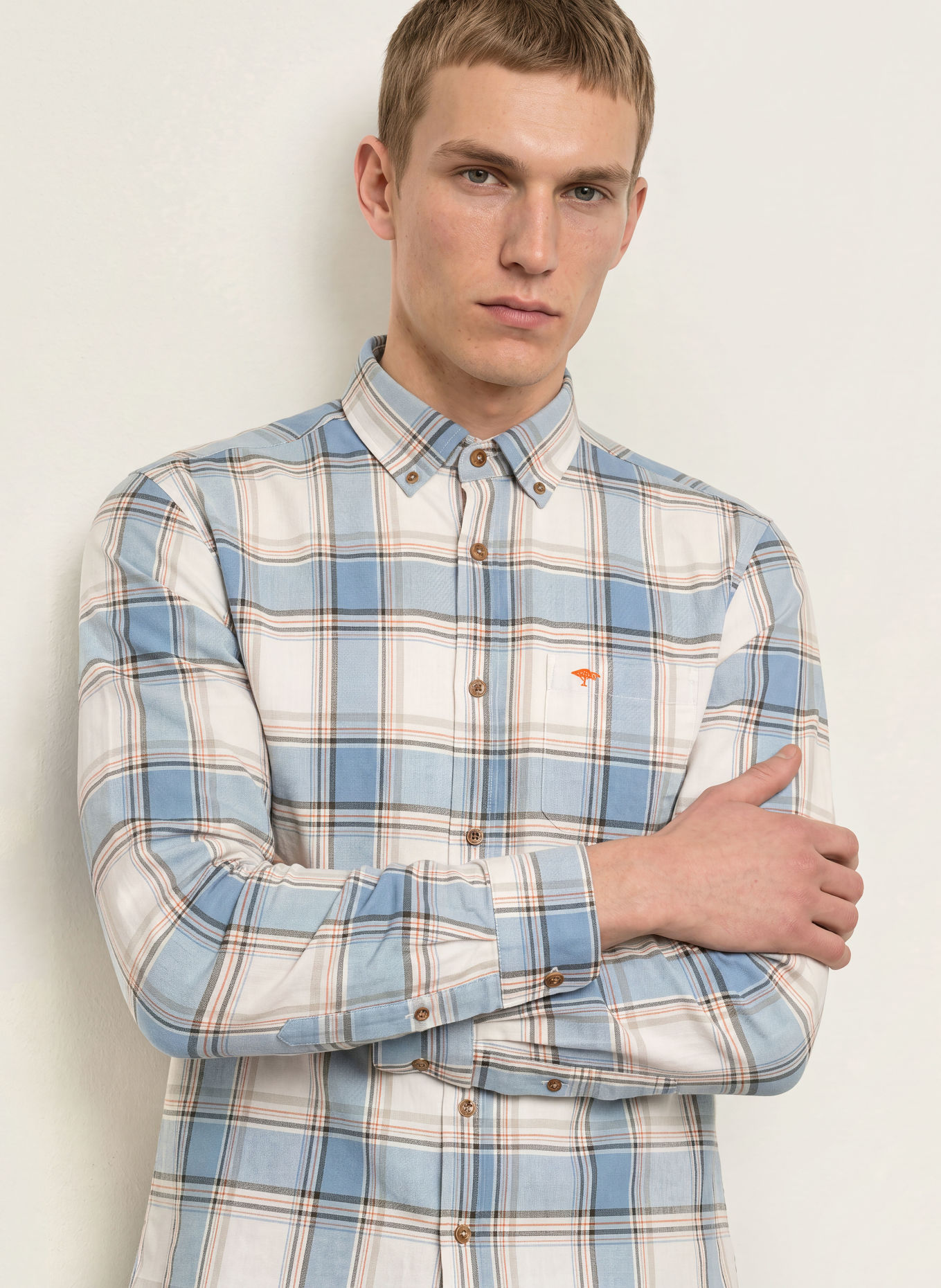 FYNCH-HATTON Hemd Regular Fit: HELLBLAU / DUNKELGRAU / ORANGE
