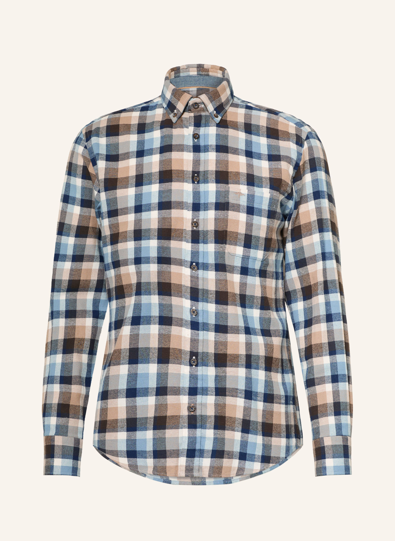FYNCH-HATTON Flanellhemd Regular Fit: HELLBRAUN / ECRU / DUNKELBLAU