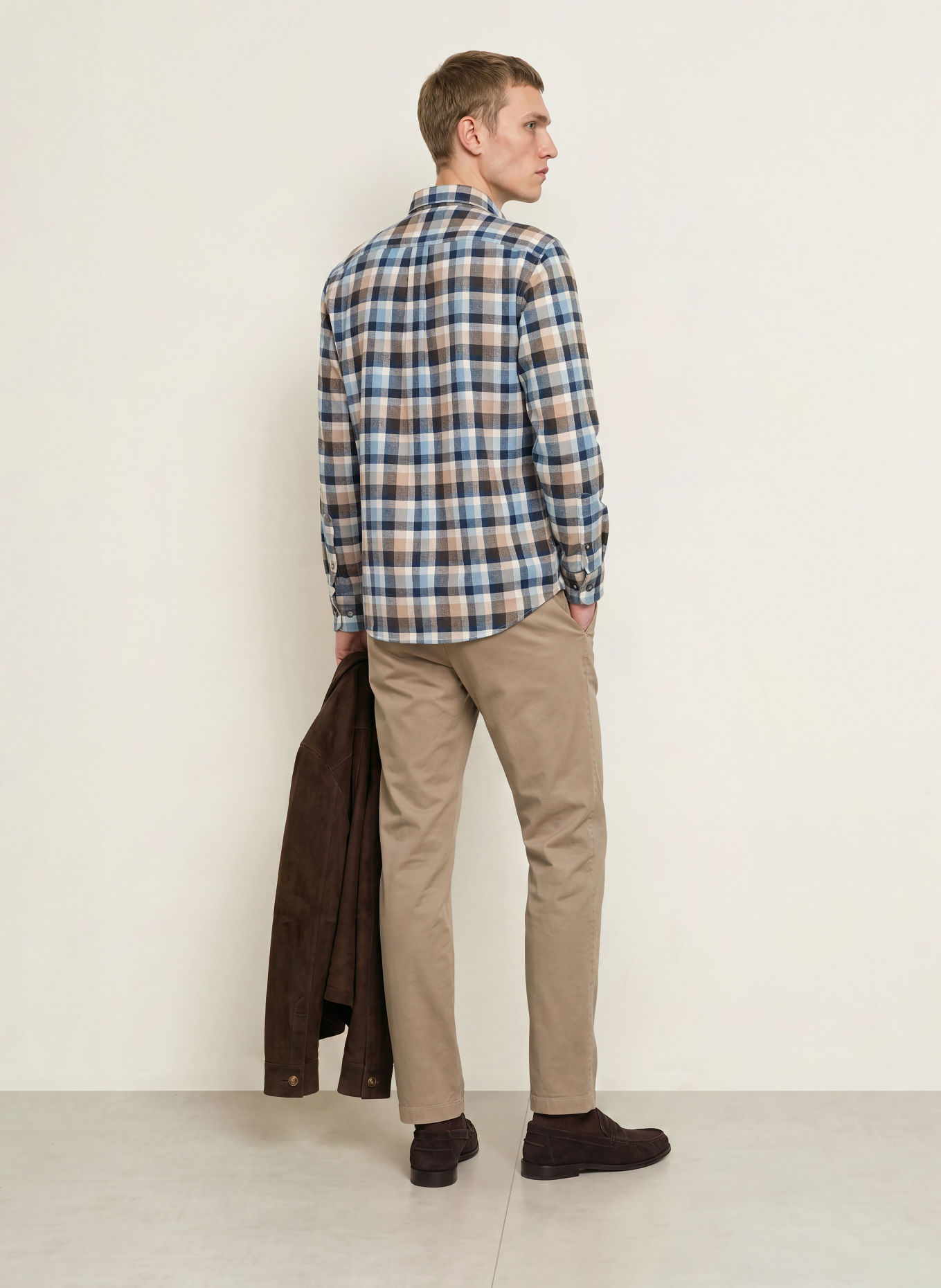 FYNCH-HATTON Flanellhemd Regular Fit: HELLBRAUN / ECRU / DUNKELBLAU