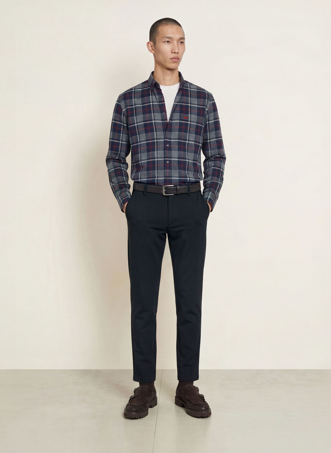 FYNCH-HATTON Flanellhemd Regular Fit: DUNKELBLAU / DUNKELROT / WEISS