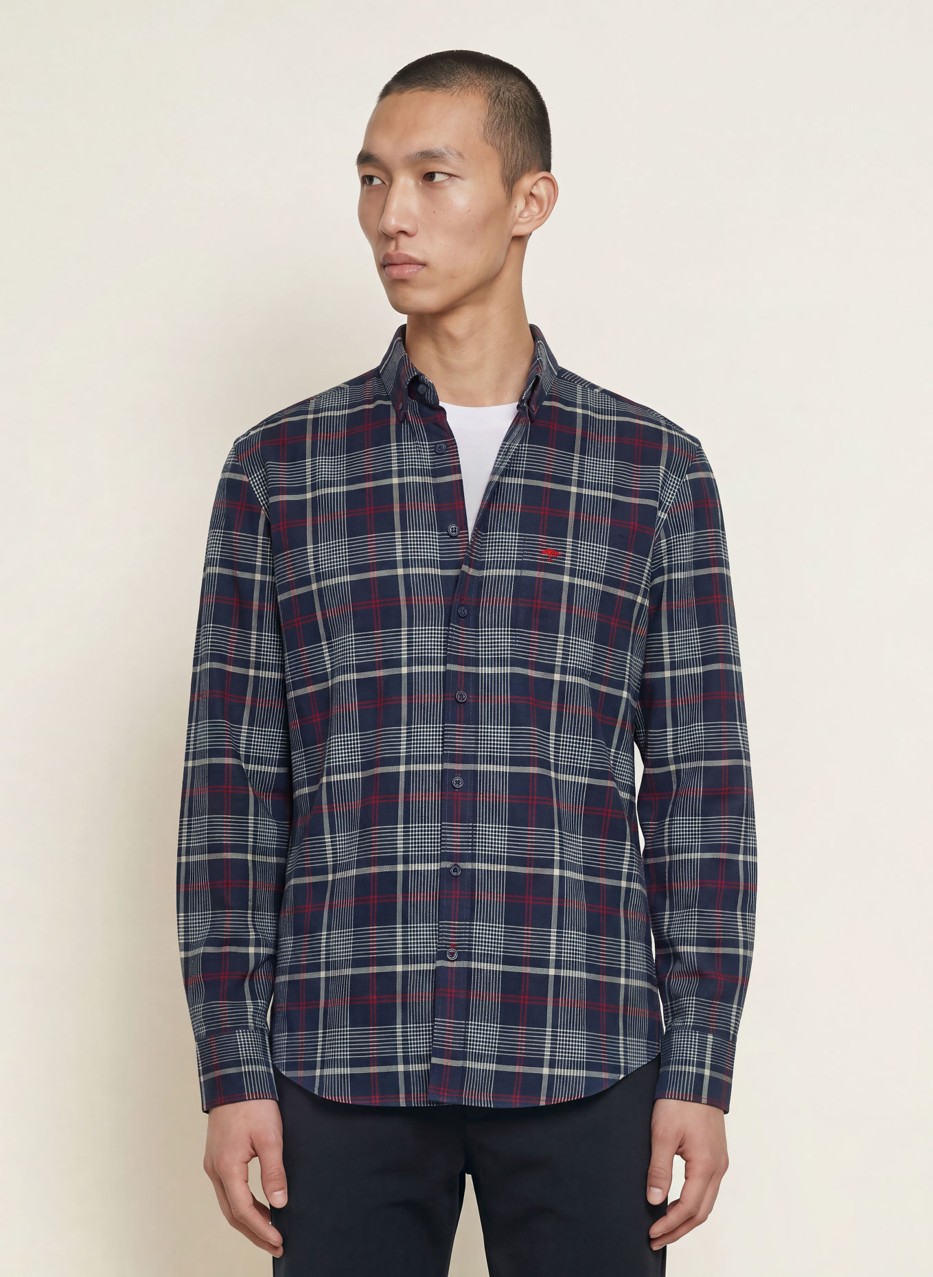 FYNCH-HATTON Flanellhemd Regular Fit: DUNKELBLAU / DUNKELROT / WEISS