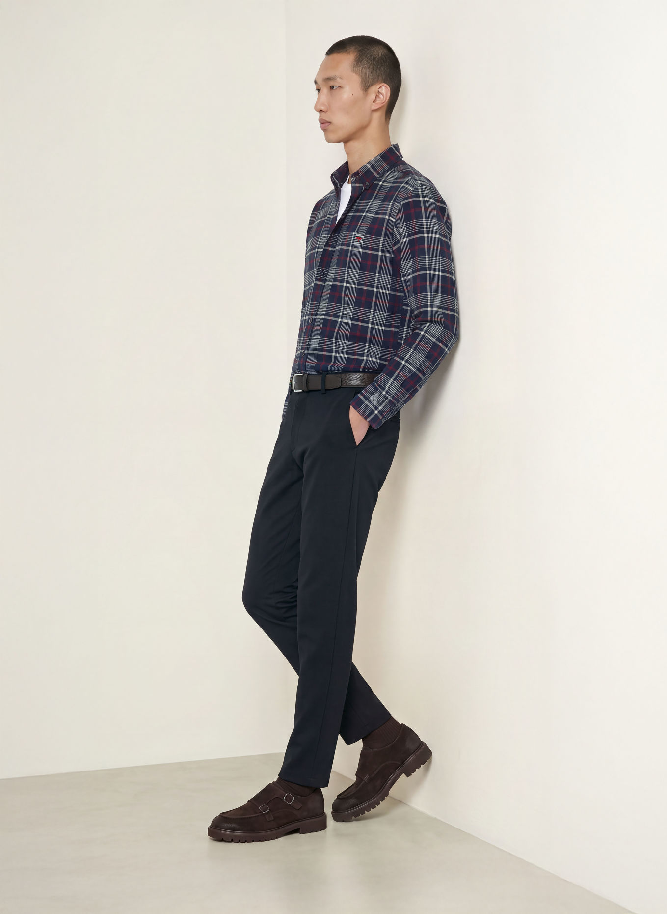 FYNCH-HATTON Flanellhemd Regular Fit: DUNKELBLAU / DUNKELROT / WEISS