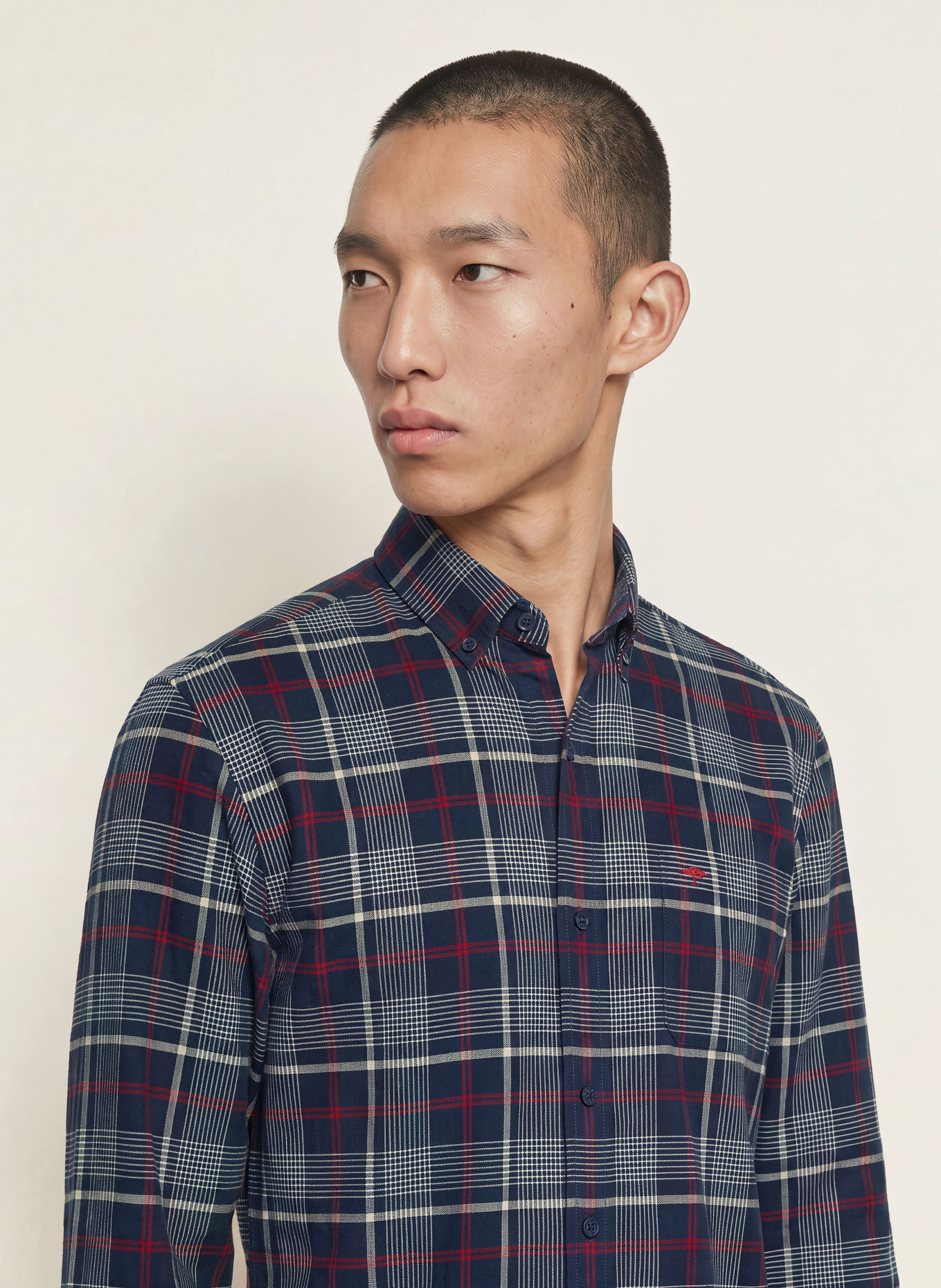 FYNCH-HATTON Flanellhemd Regular Fit: DUNKELBLAU / DUNKELROT / WEISS