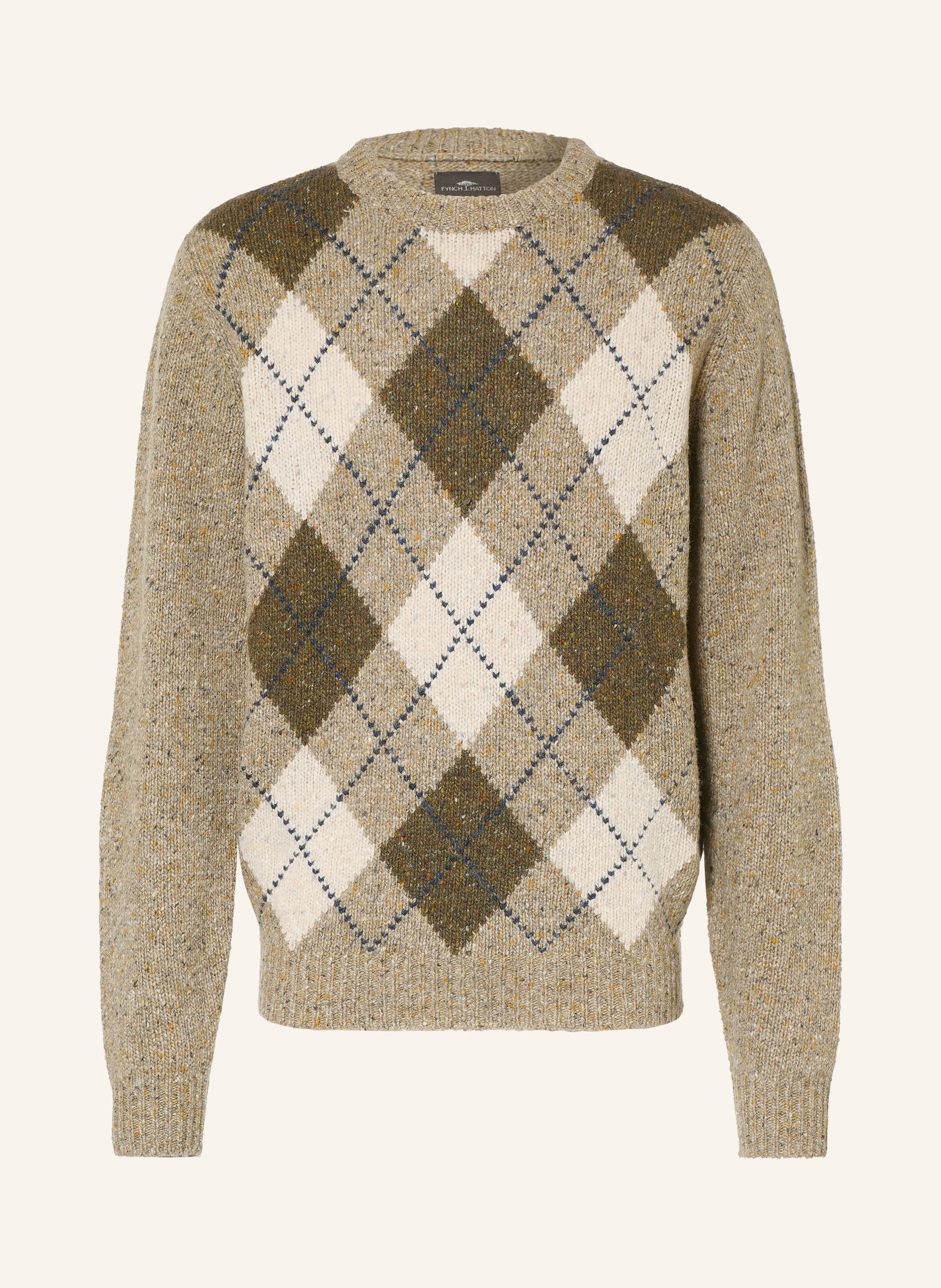 FYNCH-HATTON Pullover: KHAKI / CREME / GRAU