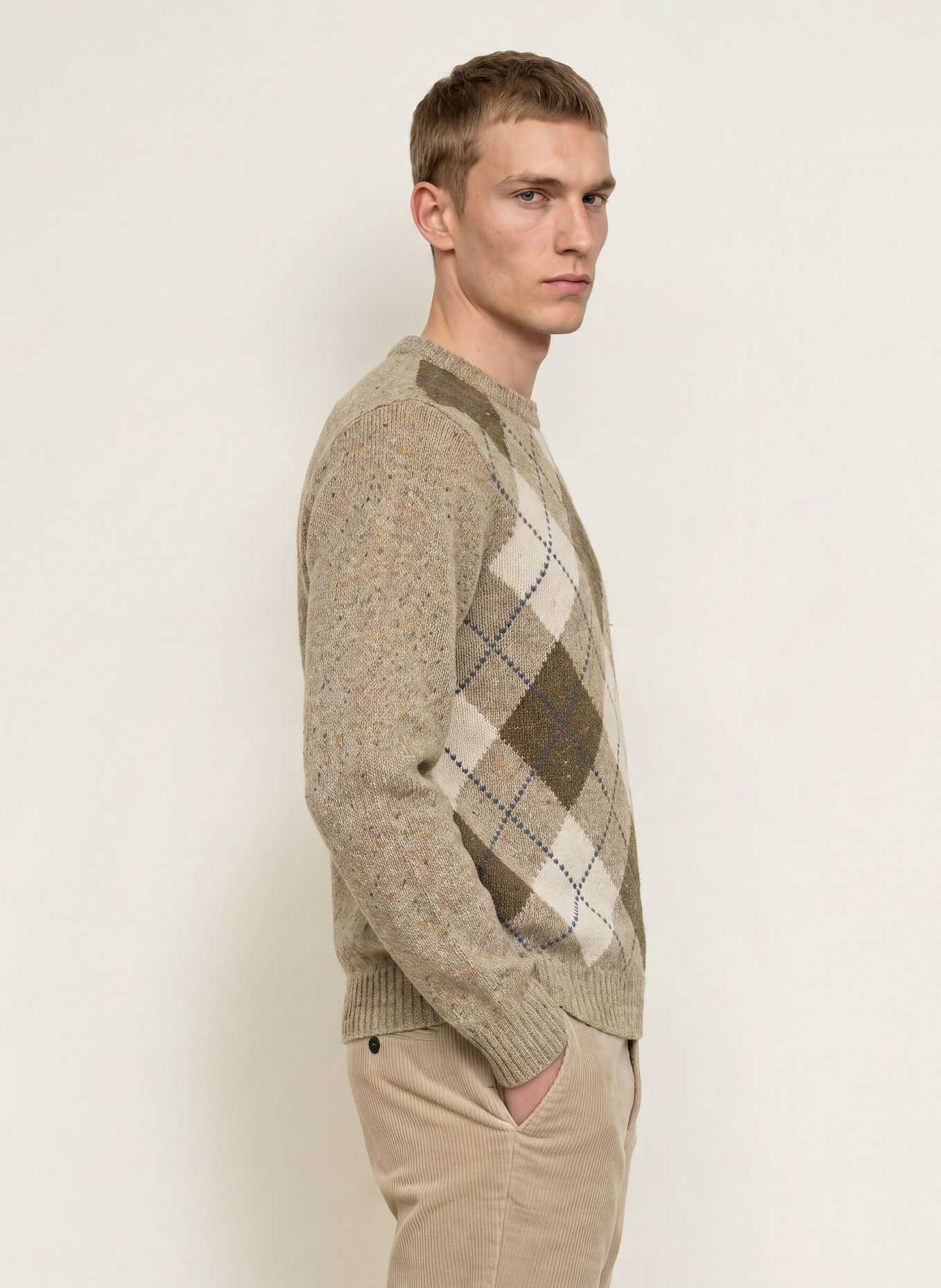 FYNCH-HATTON Pullover: KHAKI / CREME / GRAU