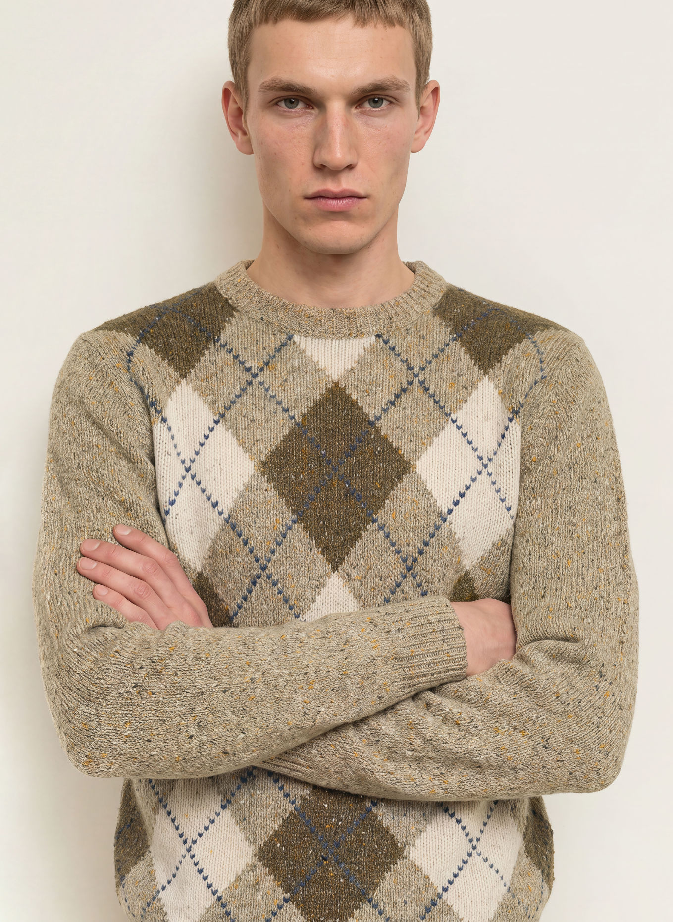 FYNCH-HATTON Pullover: KHAKI / CREME / GRAU