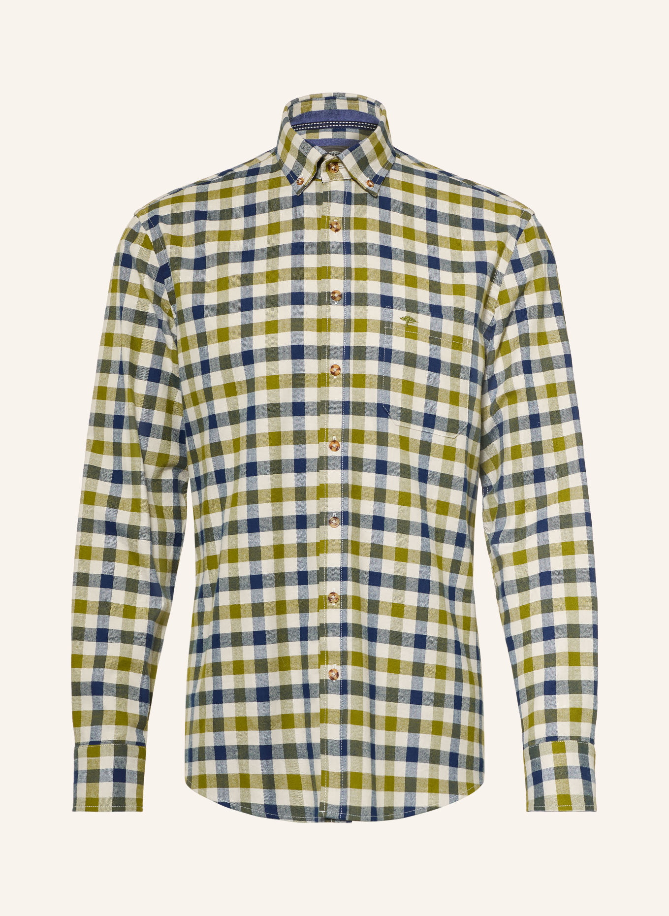 FYNCH-HATTON Hemd Regular Fit: OLIV / CREME / DUNKELBLAU