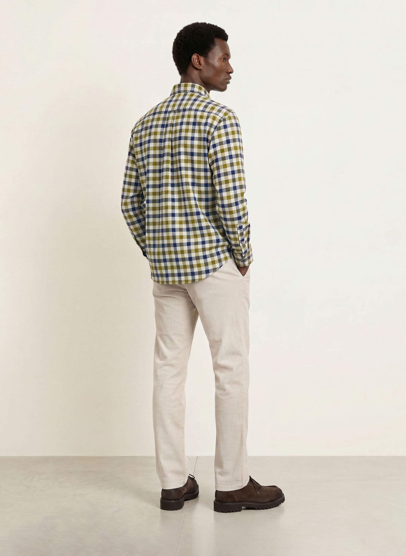 FYNCH-HATTON Hemd Regular Fit: OLIV / CREME / DUNKELBLAU